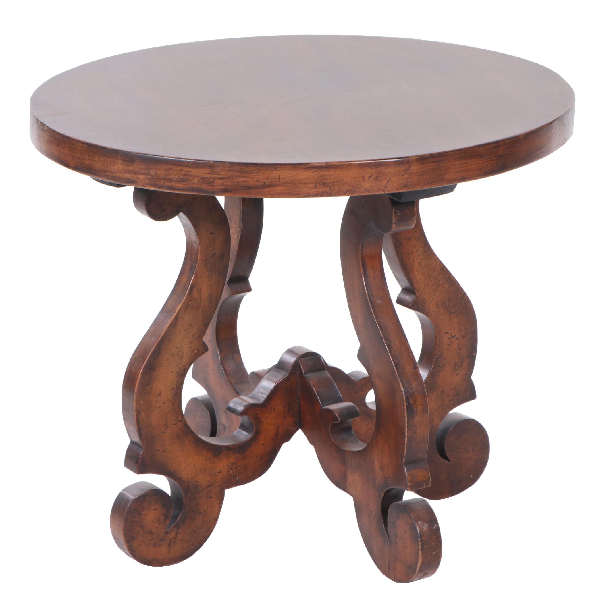 Walnut Stained Wooden Side Table by Trouvailles, 21st Century