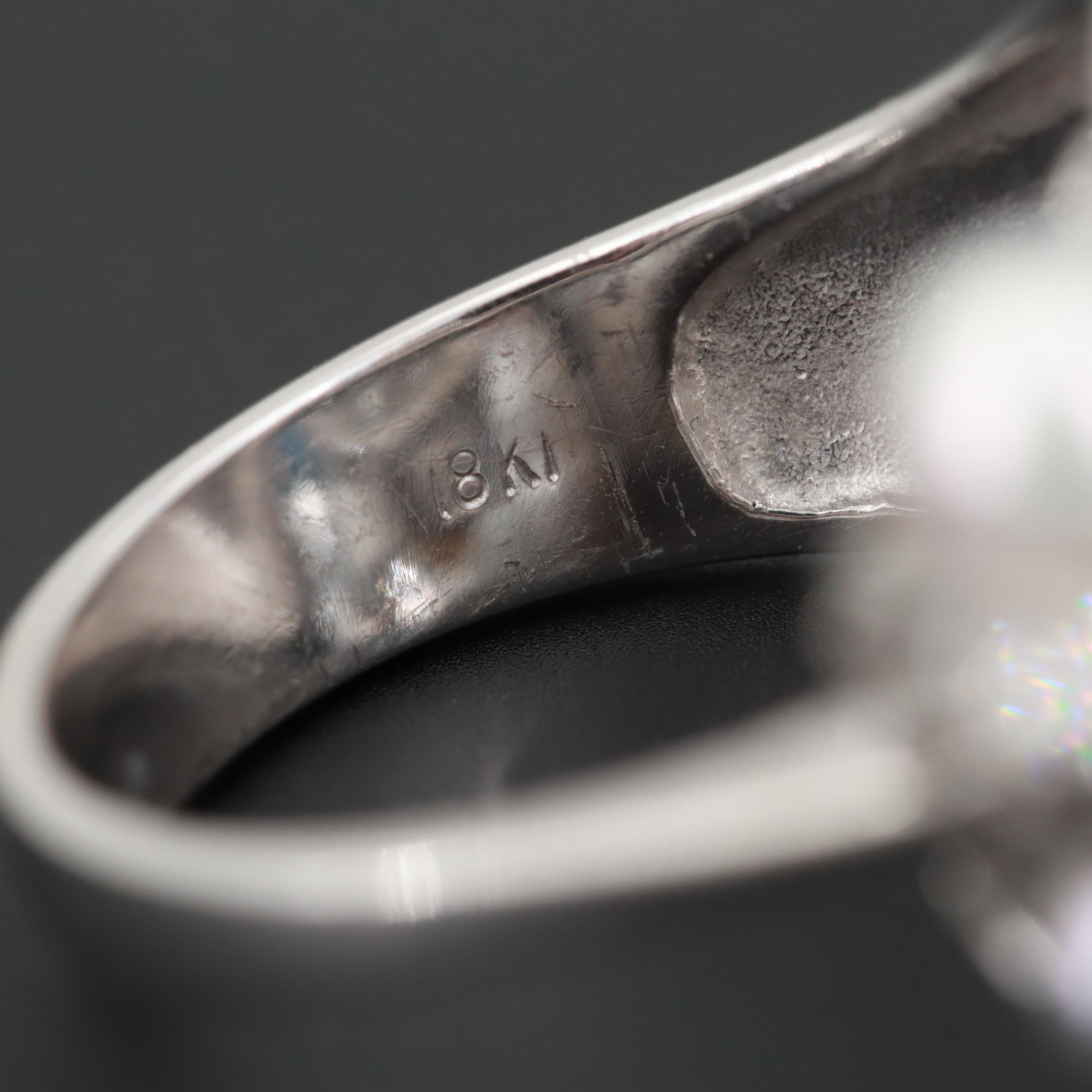 18K White Gold Blue Topaz, Diamond and Cultured Pearl Ring