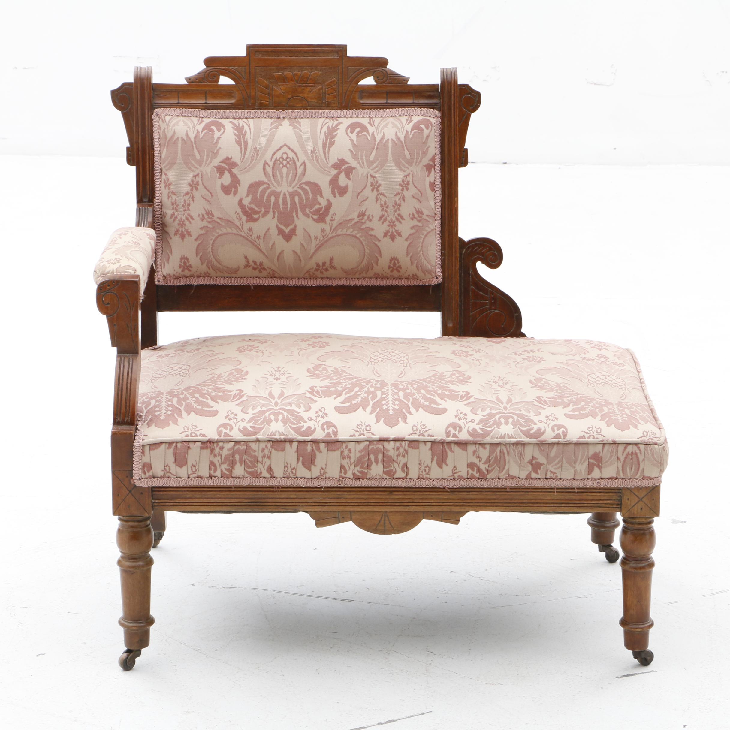 Victorian Single Armed Settees in Carved Geometric Motif