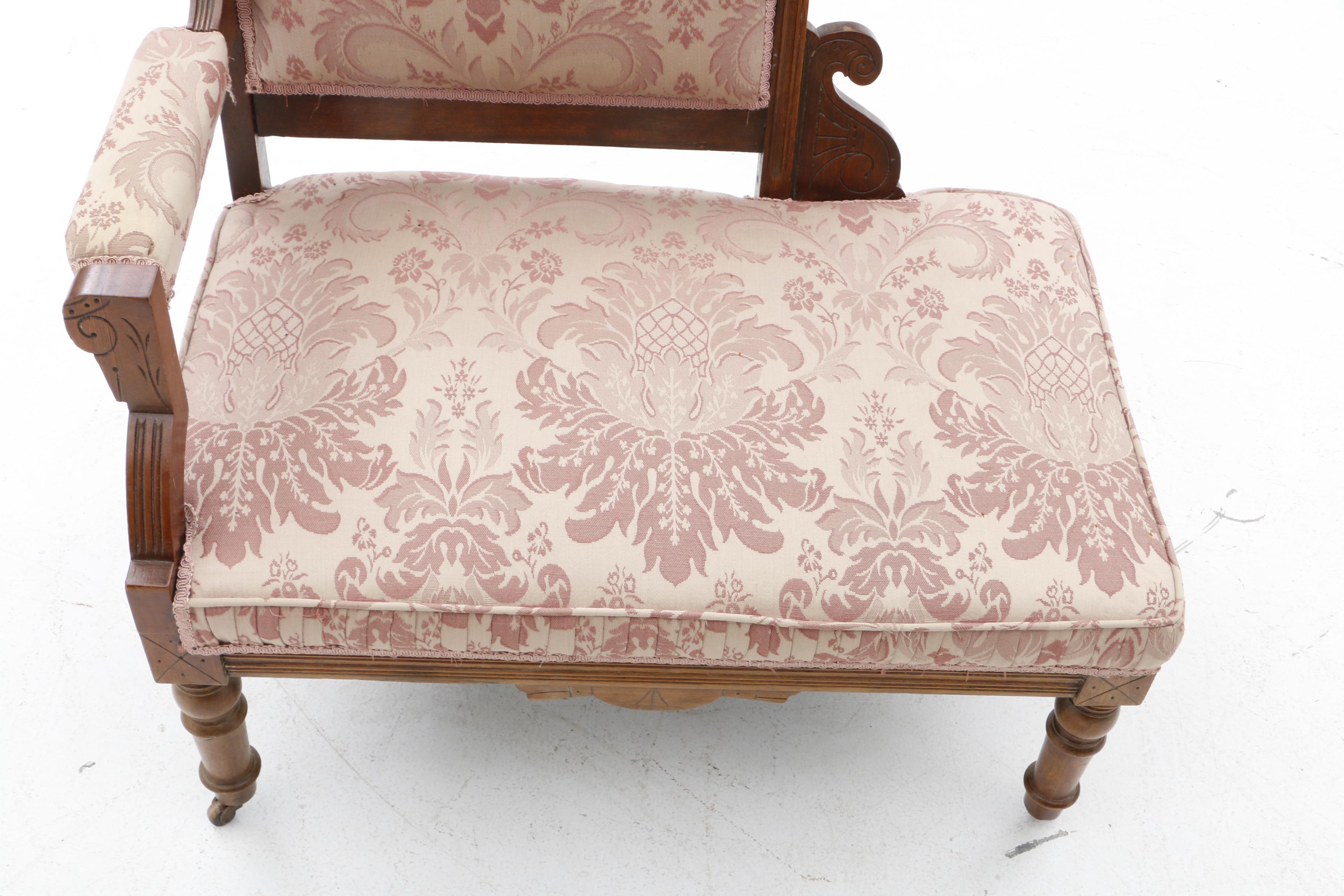 Victorian Single Armed Settees in Carved Geometric Motif