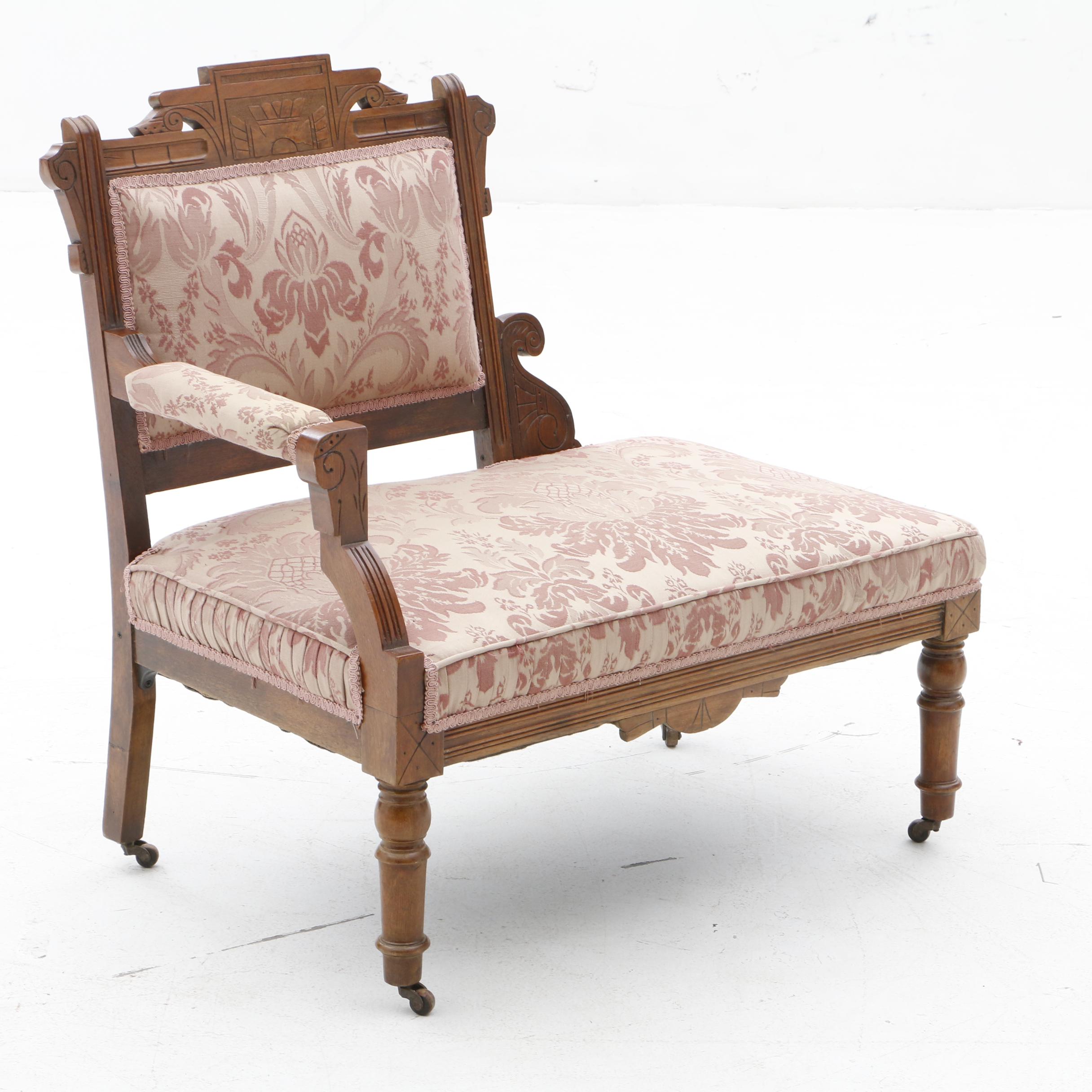 Victorian Single Armed Settees in Carved Geometric Motif