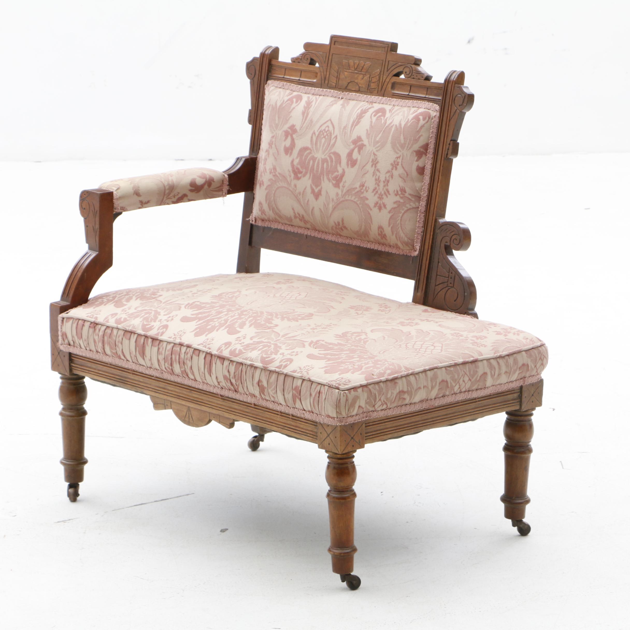 Victorian Single Armed Settees in Carved Geometric Motif