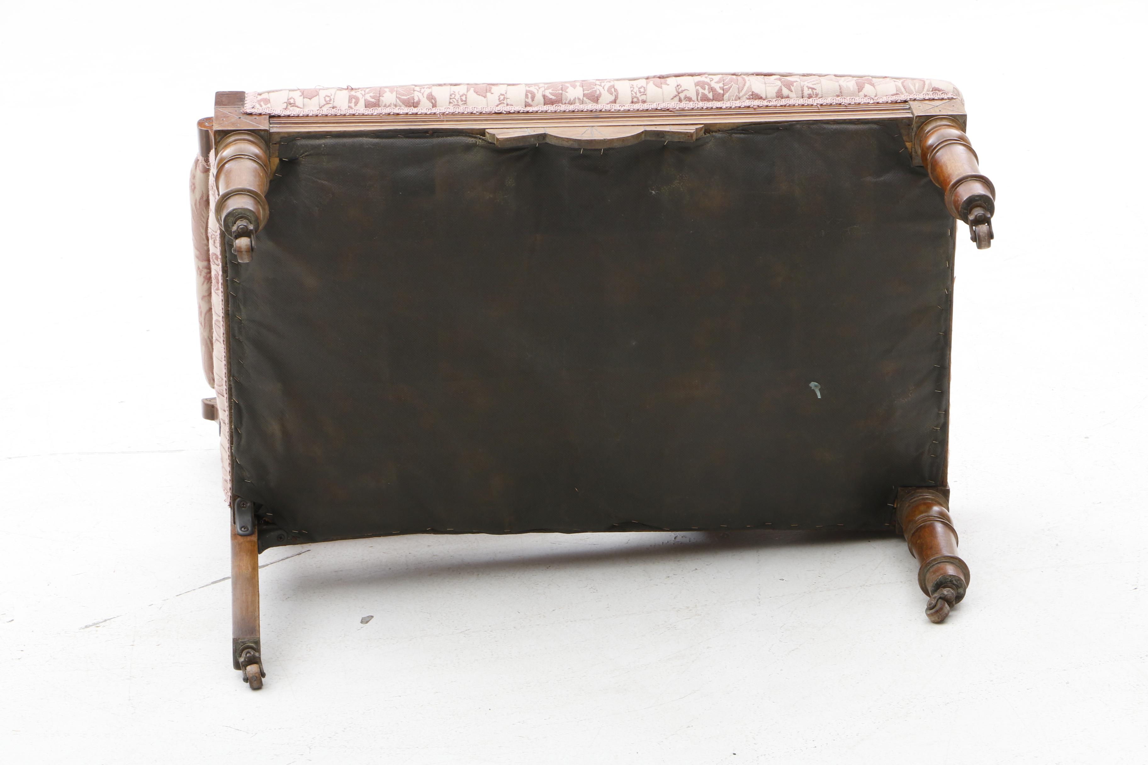 Victorian Single Armed Settees in Carved Geometric Motif