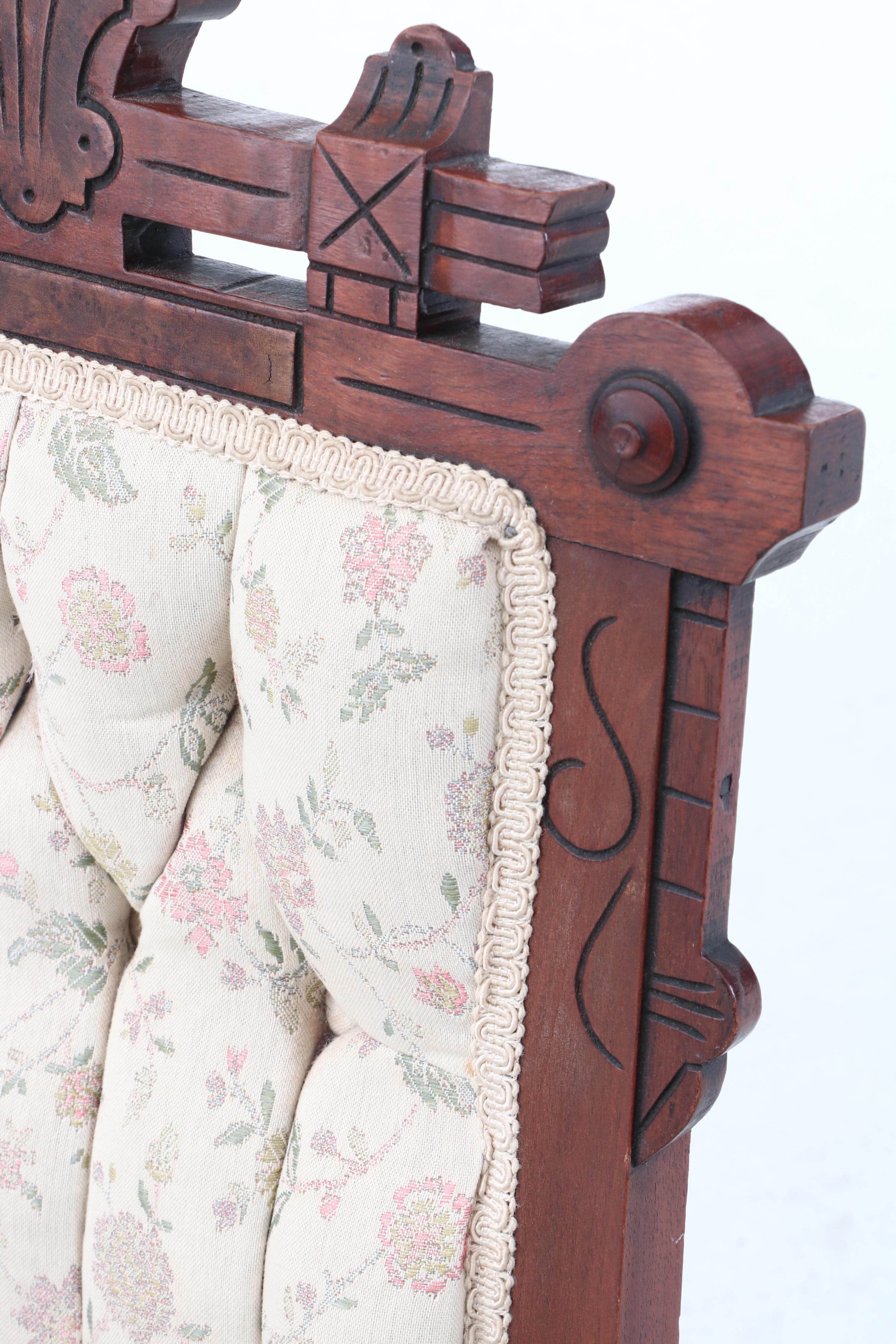 Eastlake Walnut Side Chairs With Carved Geometric Motif