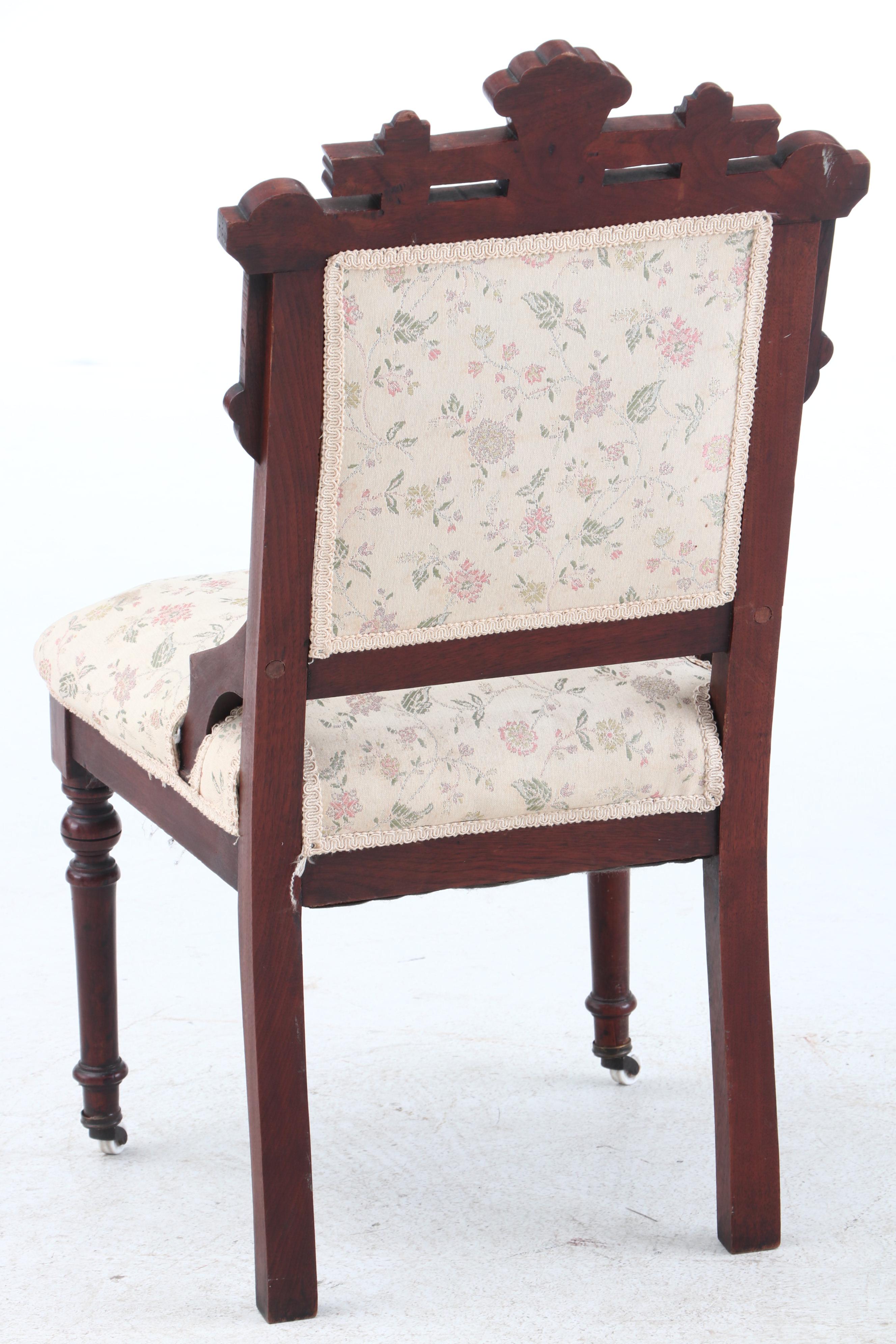 Eastlake Walnut Side Chairs With Carved Geometric Motif