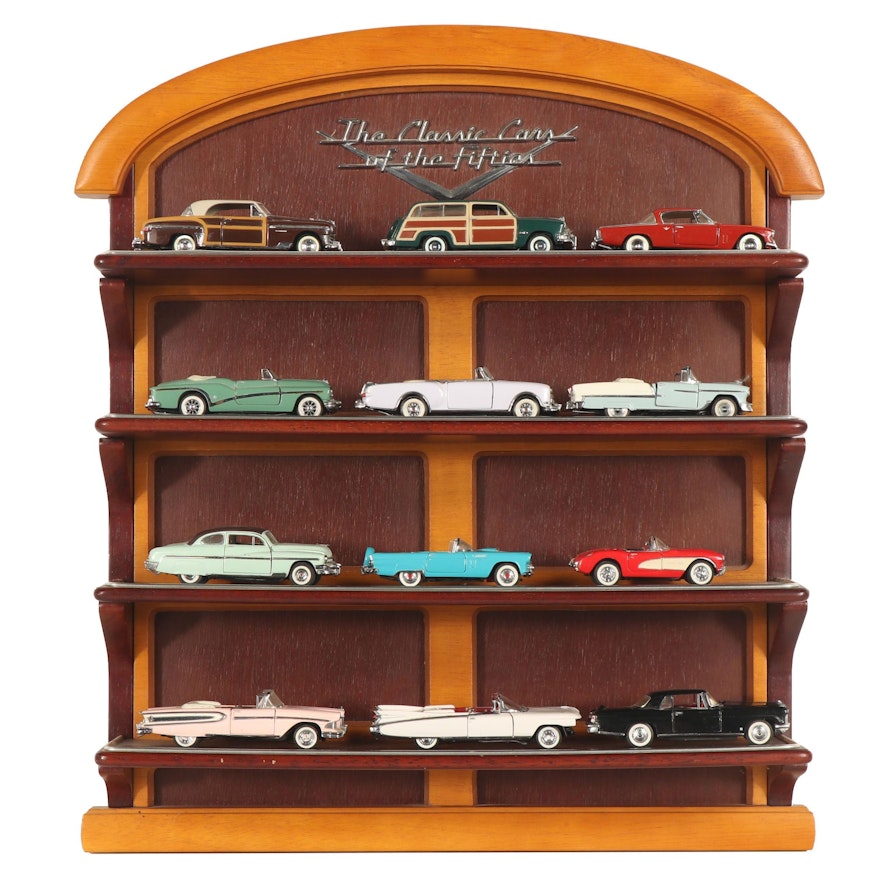 Franklin Mint "The Classic Cars of the Fifties" Die-Cast Cars and Display Shelf