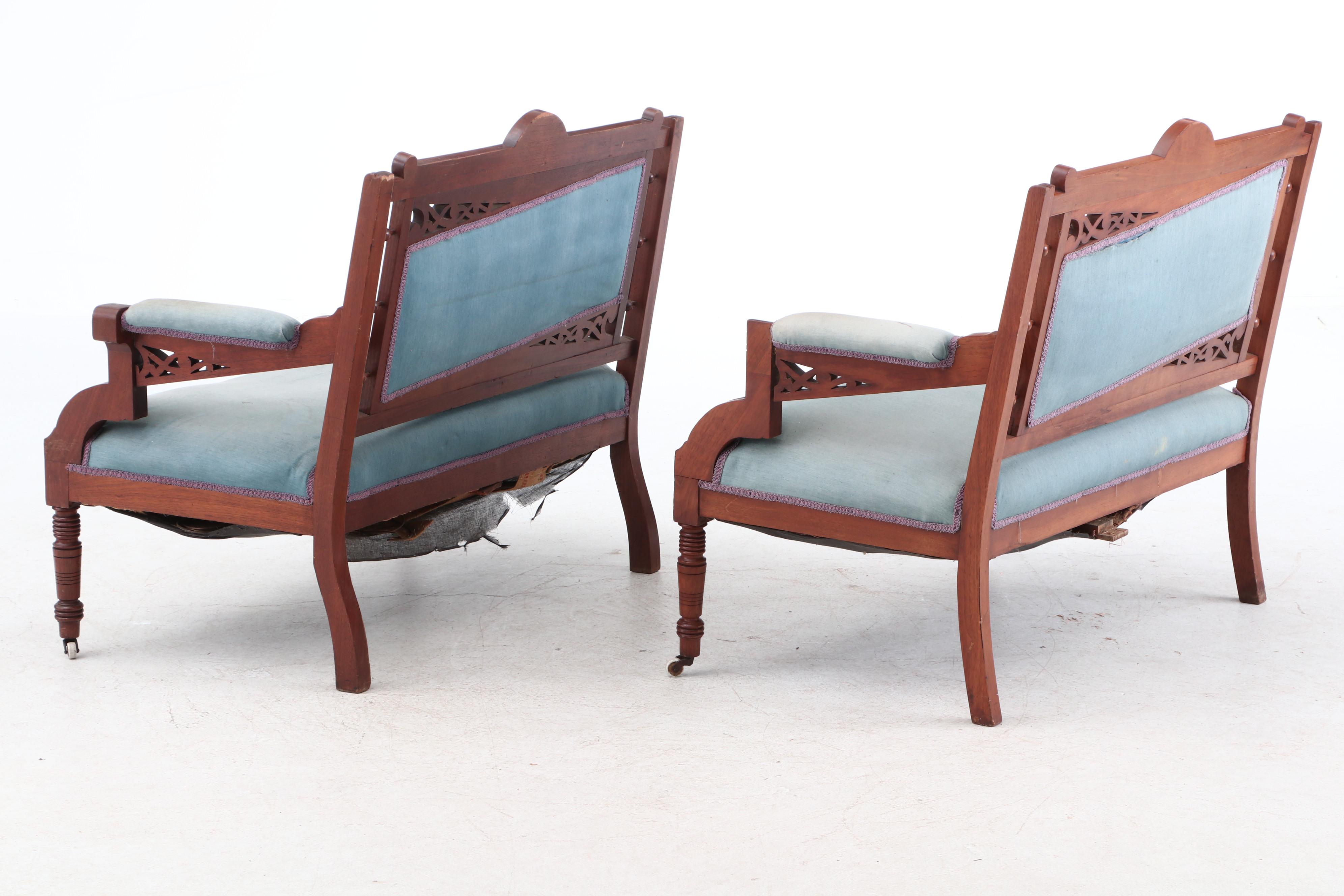 Victorian Ball and Stick Carved Walnut Settees