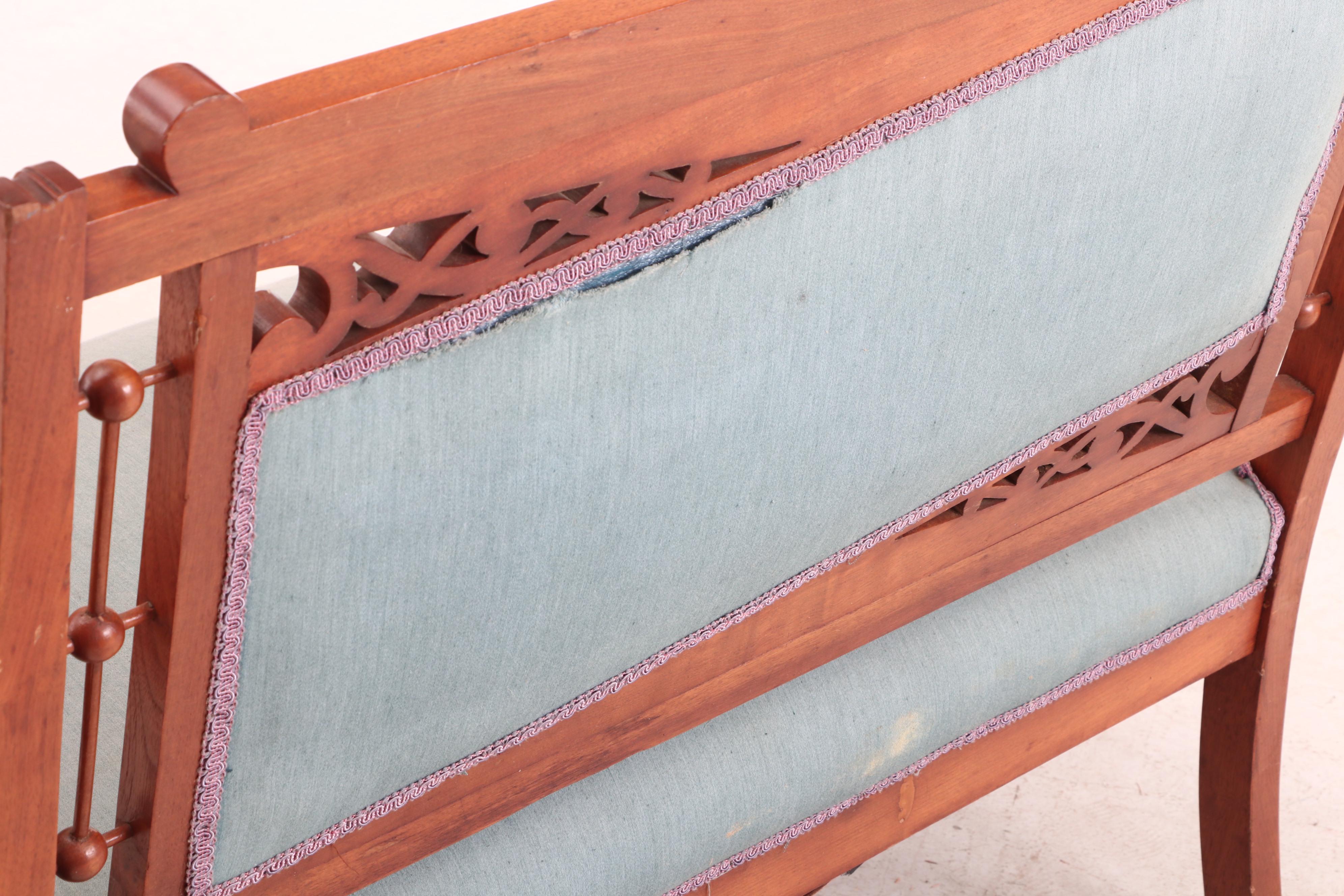 Victorian Ball and Stick Carved Walnut Settees