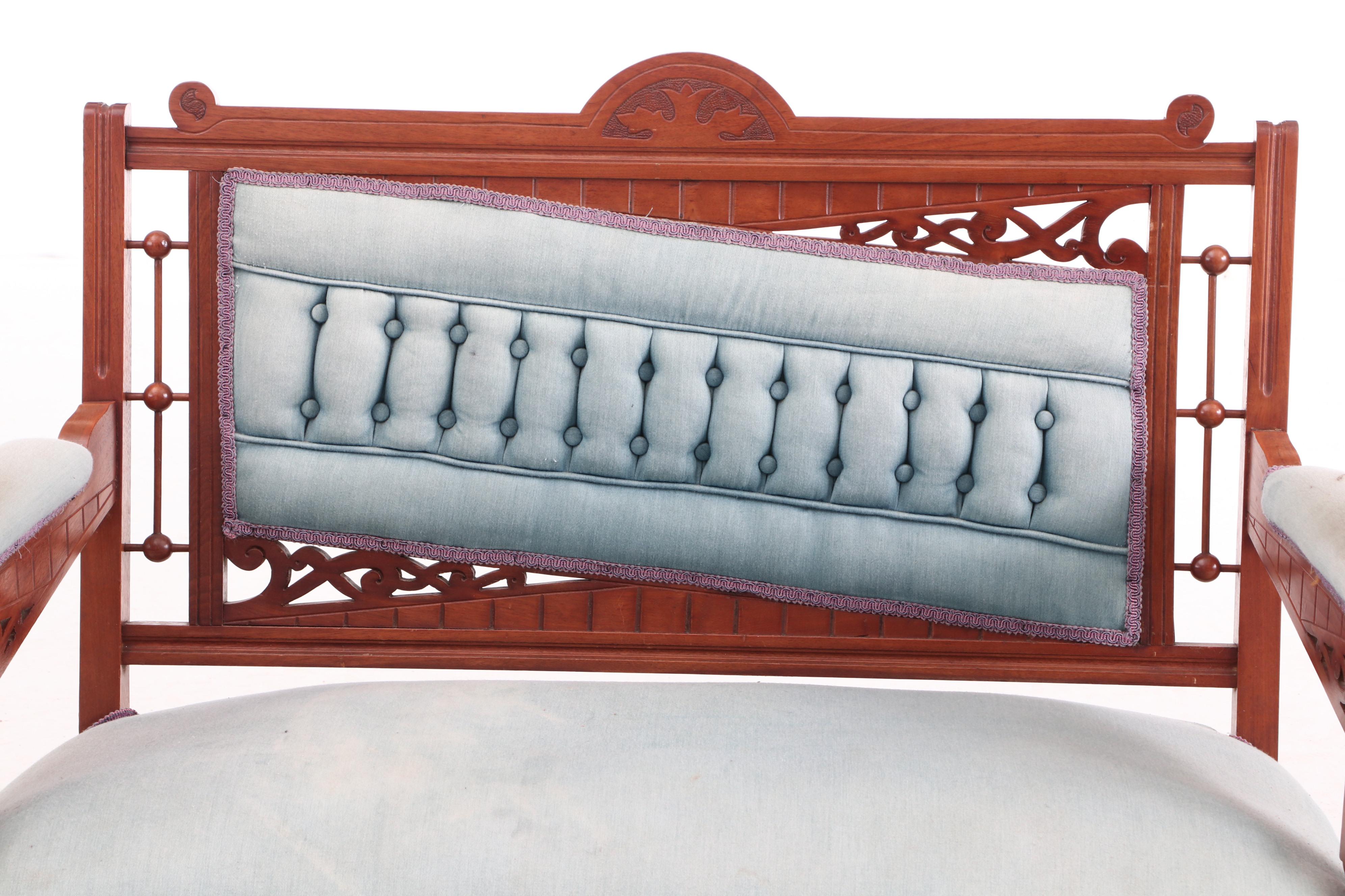 Victorian Ball and Stick Carved Walnut Settees