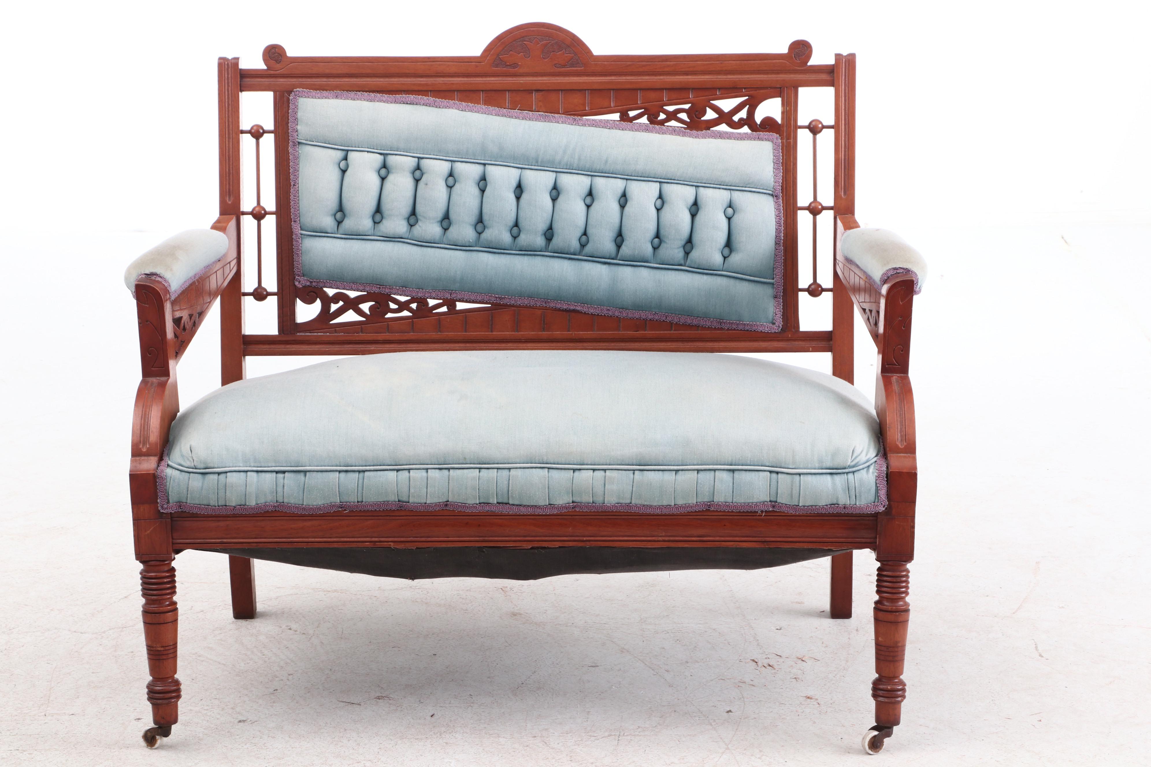 Victorian Ball and Stick Carved Walnut Settees