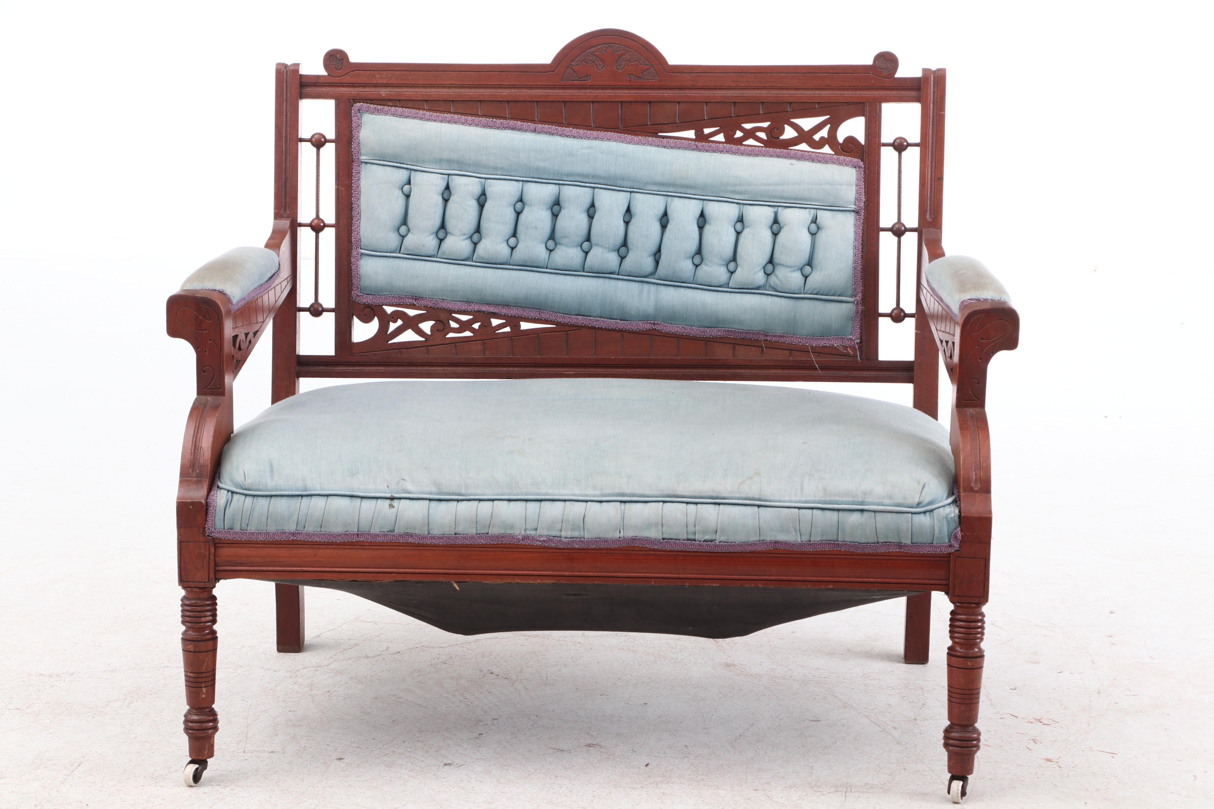 Victorian Ball and Stick Carved Walnut Settees