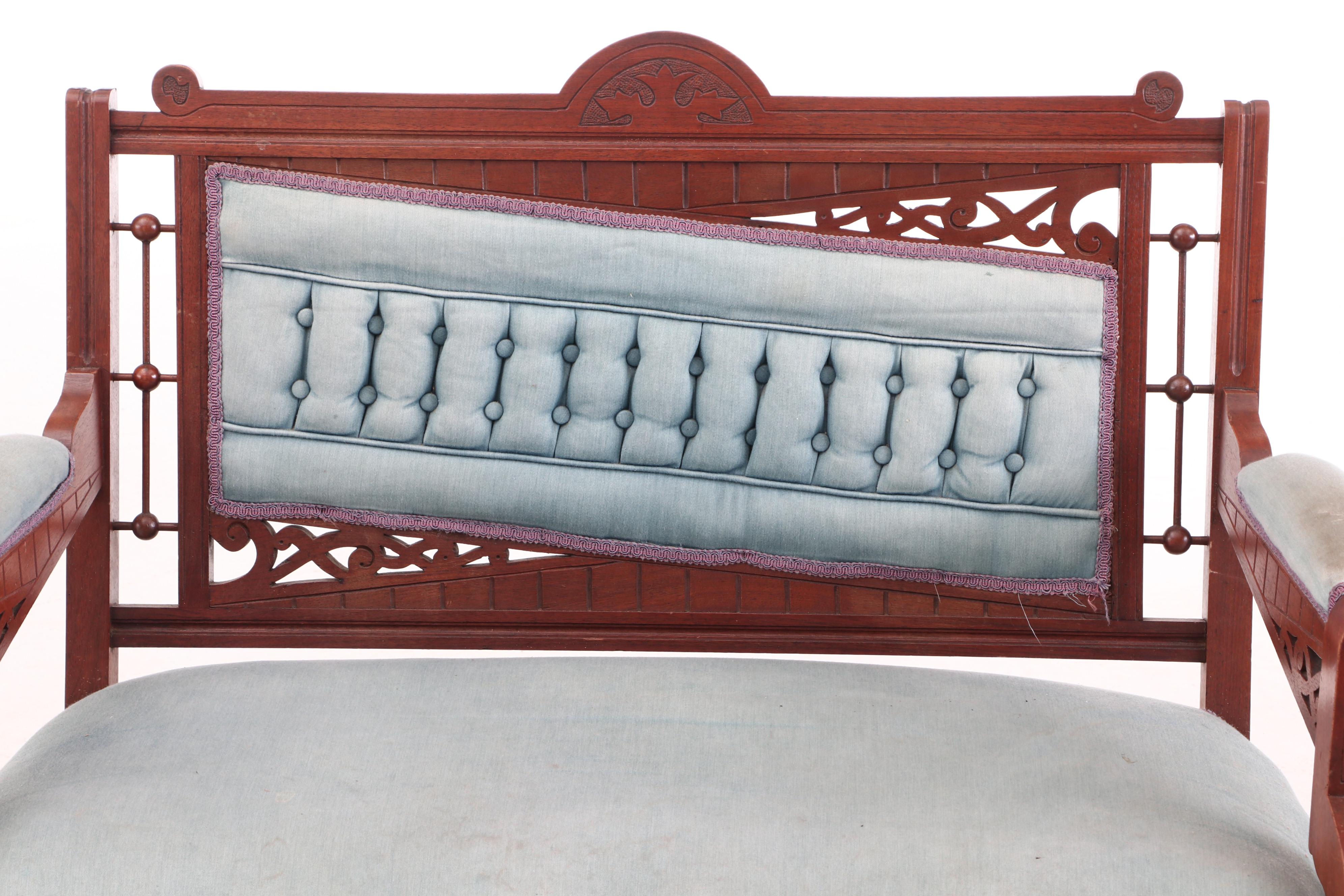 Victorian Ball and Stick Carved Walnut Settees