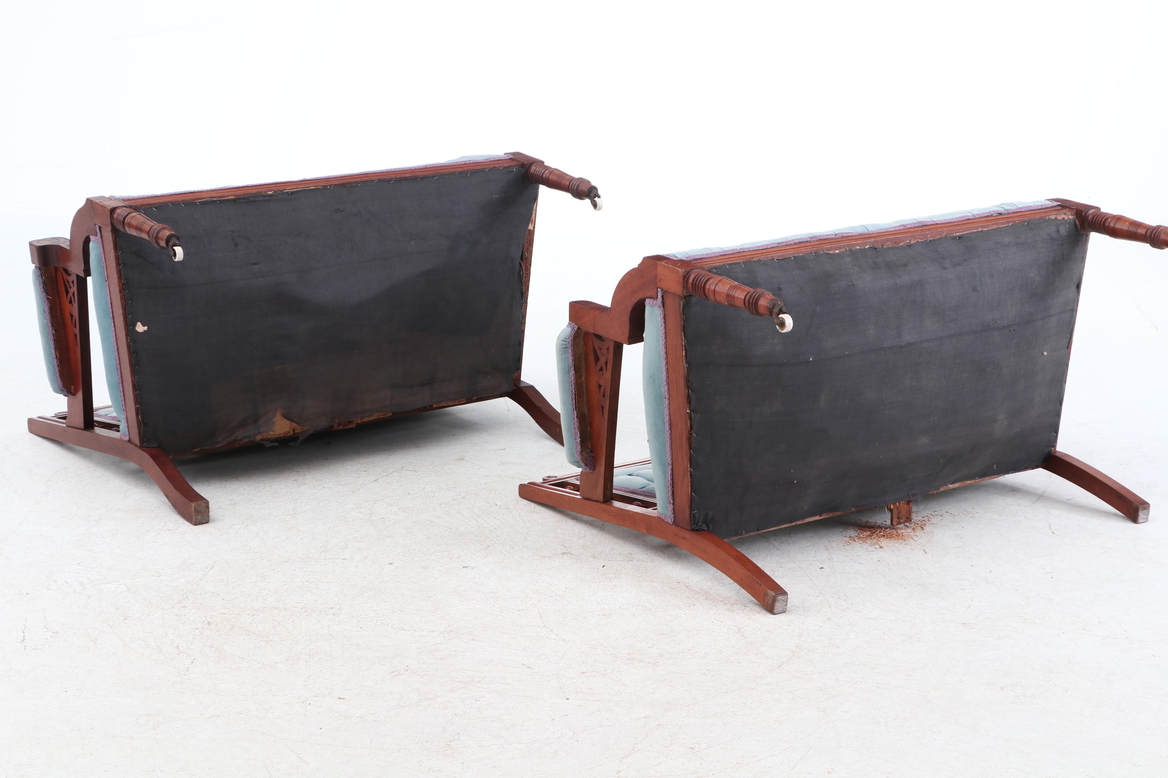 Victorian Ball and Stick Carved Walnut Settees