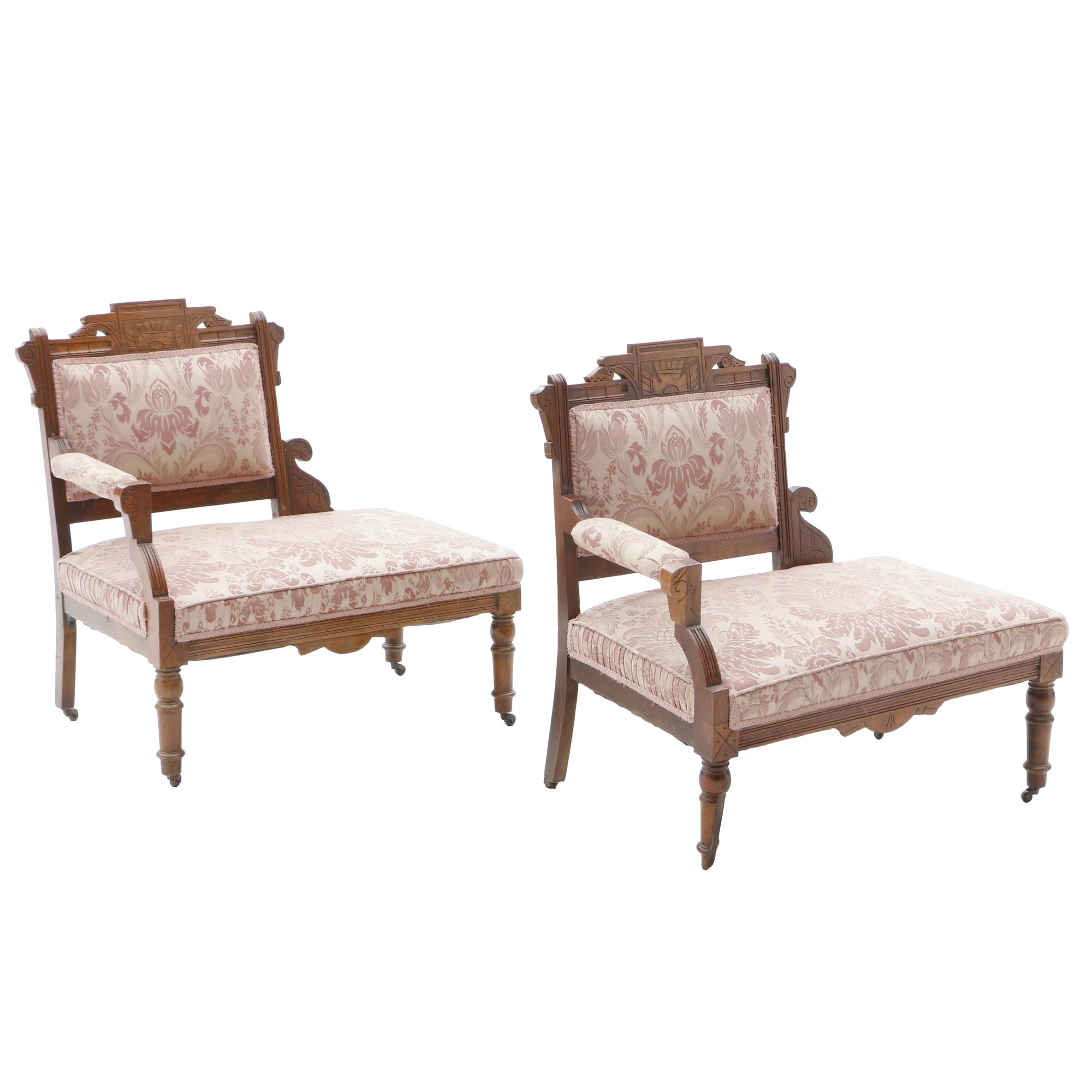 Victorian Single Armed Settees in Carved Geometric Motif