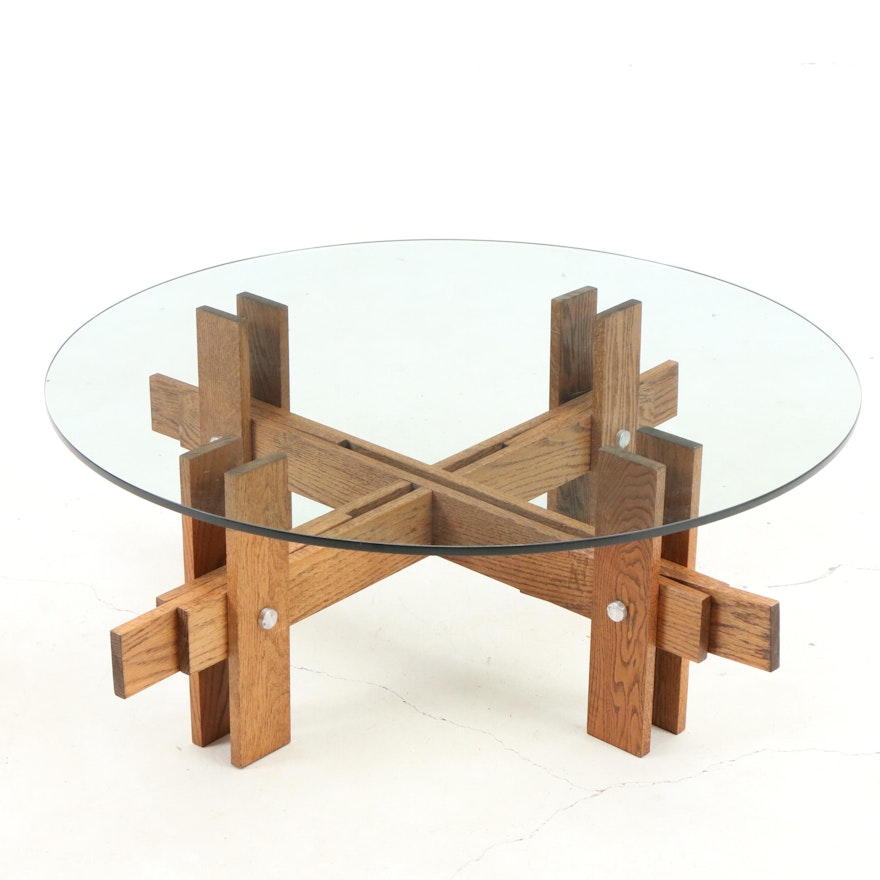 Modernist Oak and Glass Coffee Table