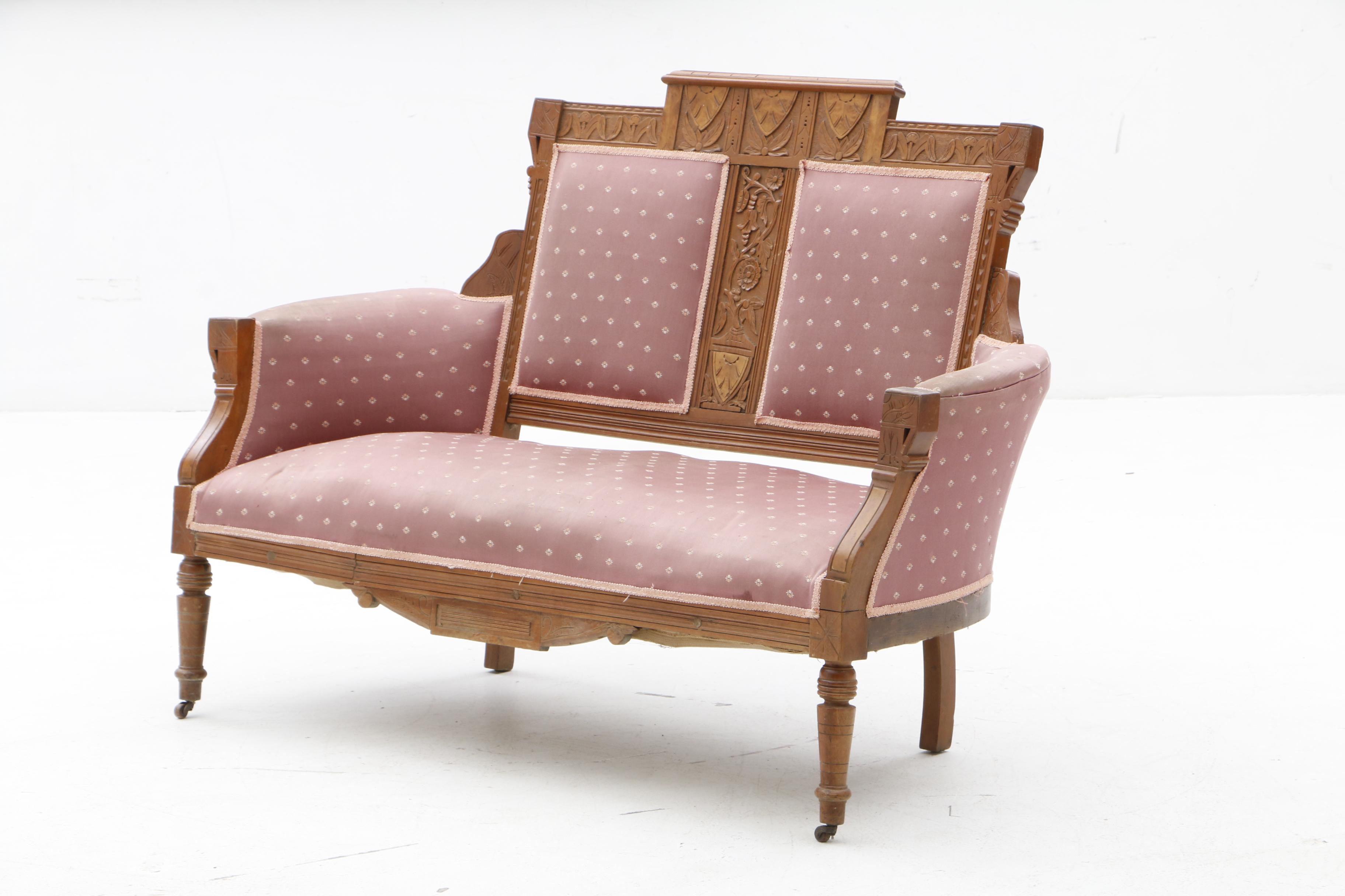 Victorian Carved Walnut Settee and Side Chairs