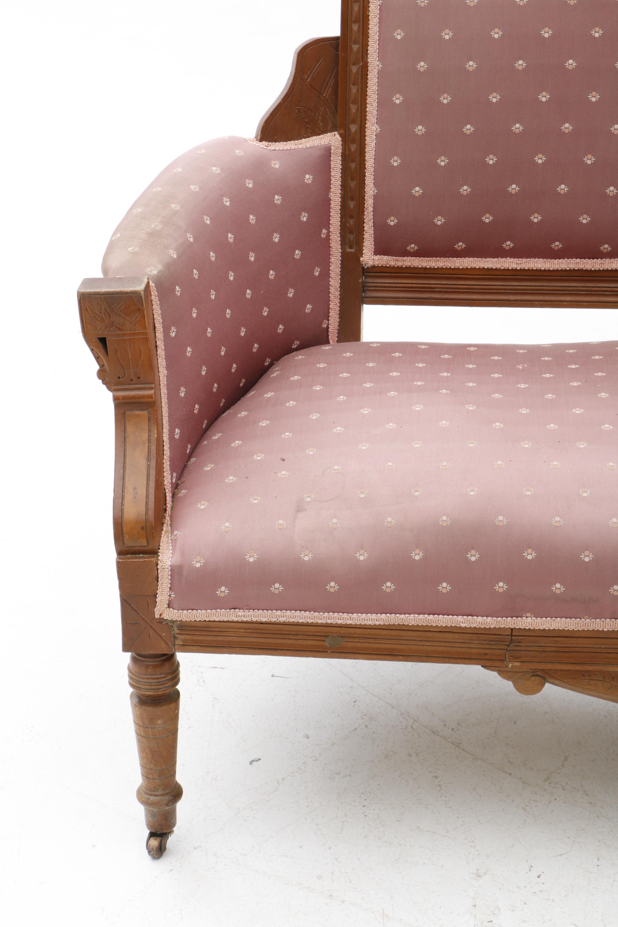 Victorian Carved Walnut Settee and Side Chairs
