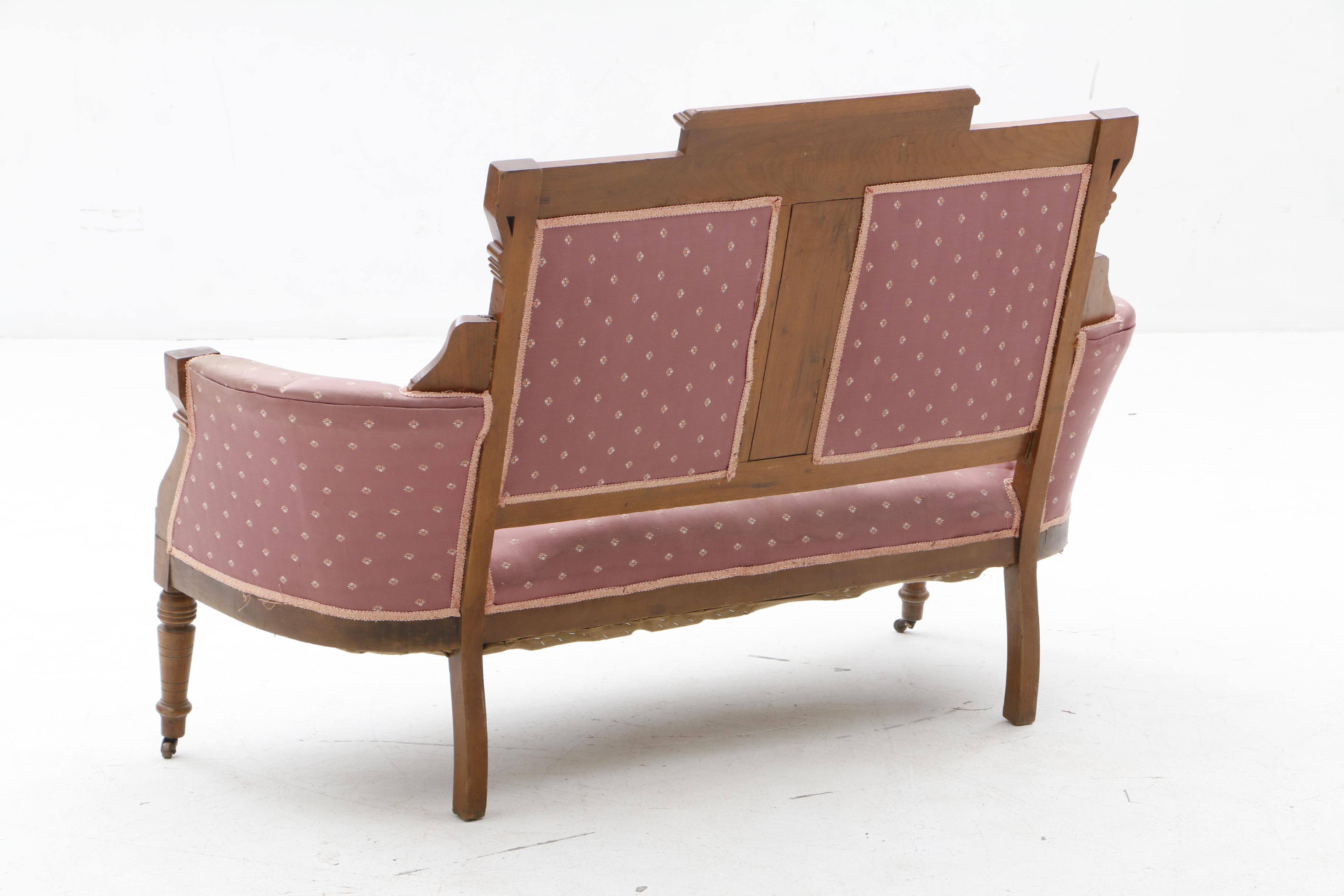 Victorian Carved Walnut Settee and Side Chairs