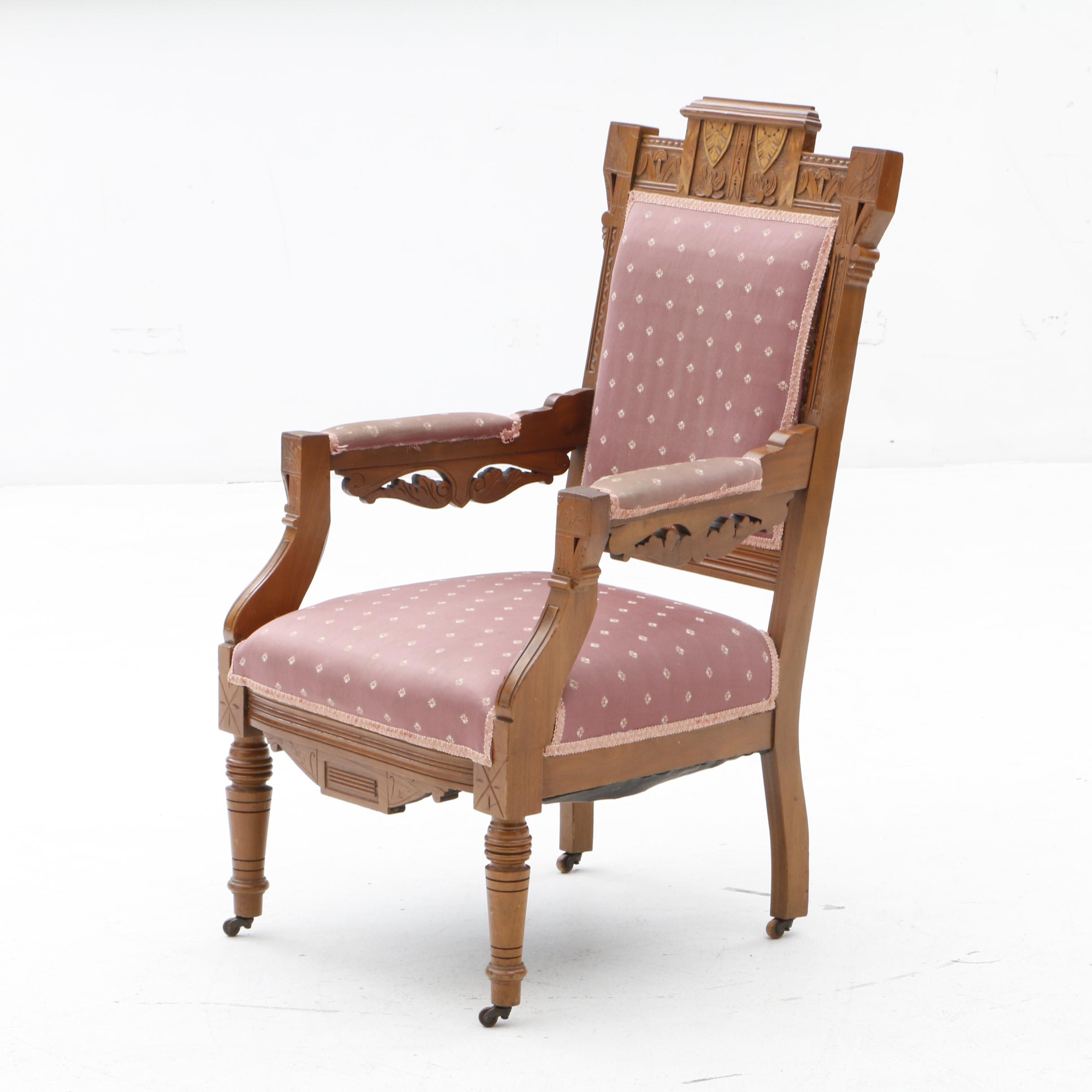 Victorian Carved Walnut Settee and Side Chairs