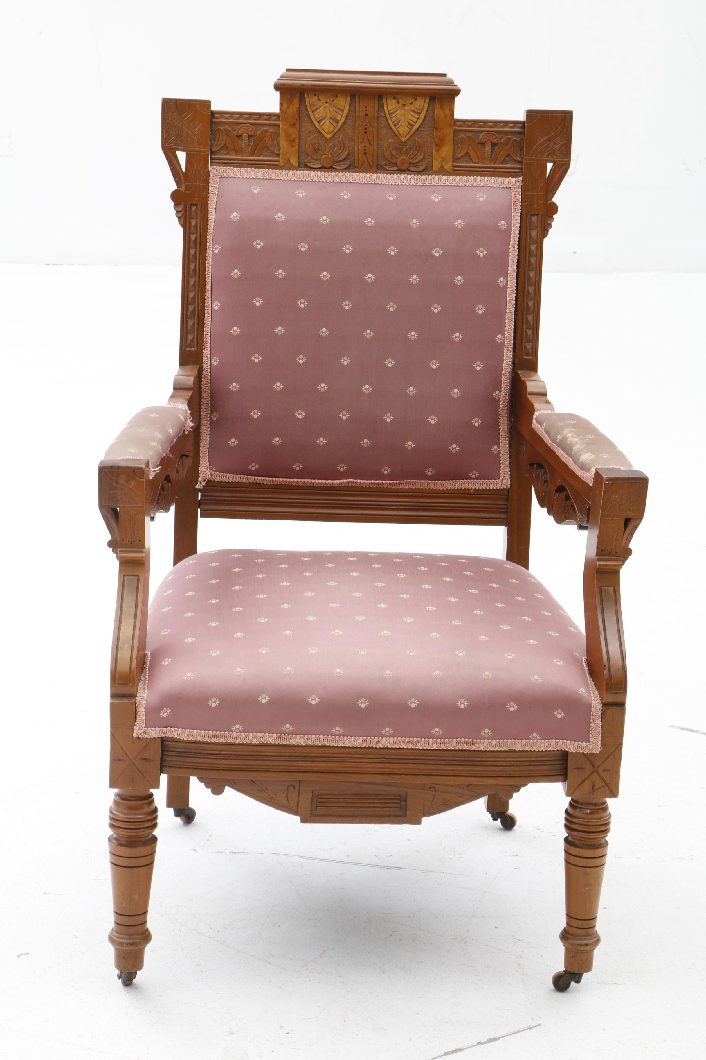 Victorian Carved Walnut Settee and Side Chairs