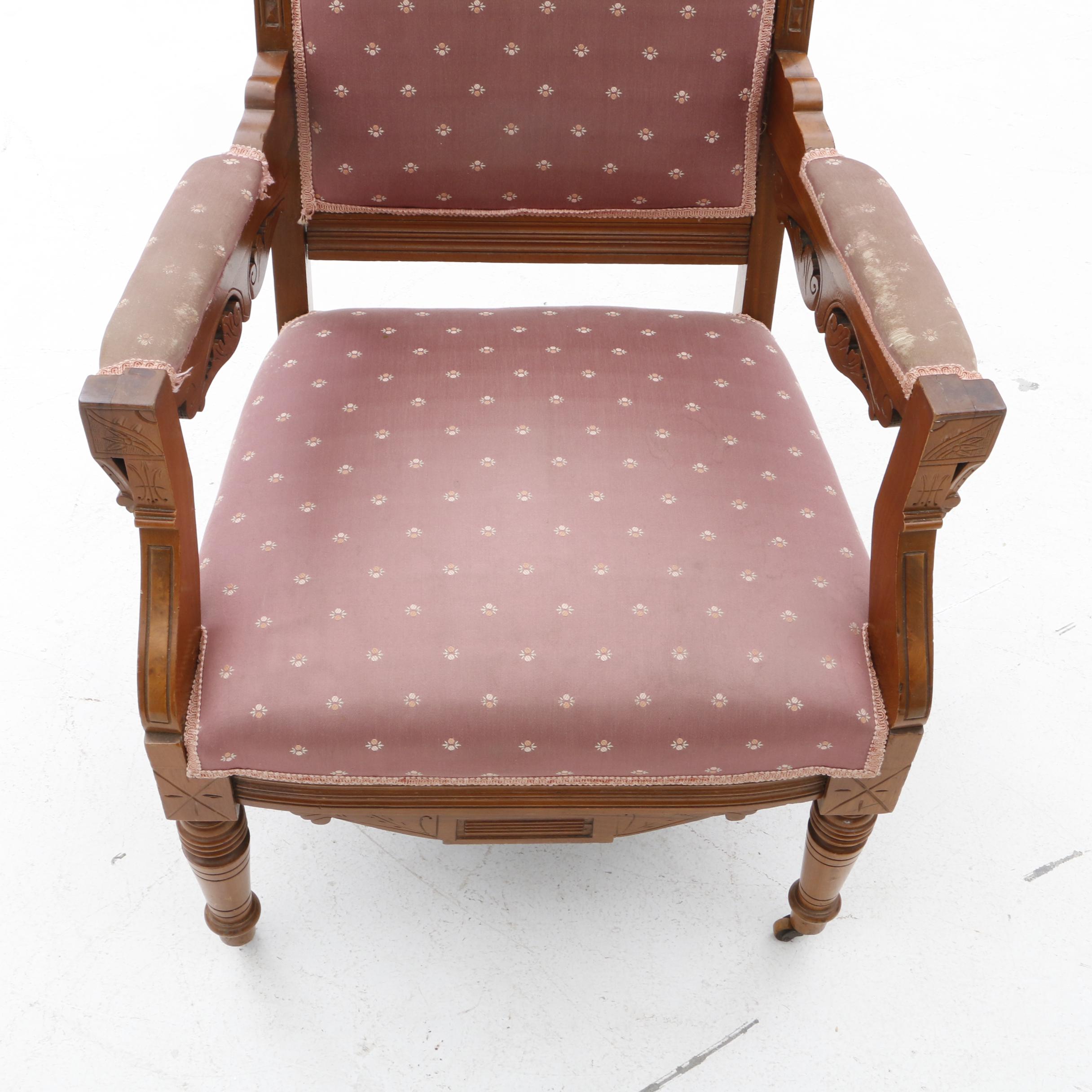 Victorian Carved Walnut Settee and Side Chairs