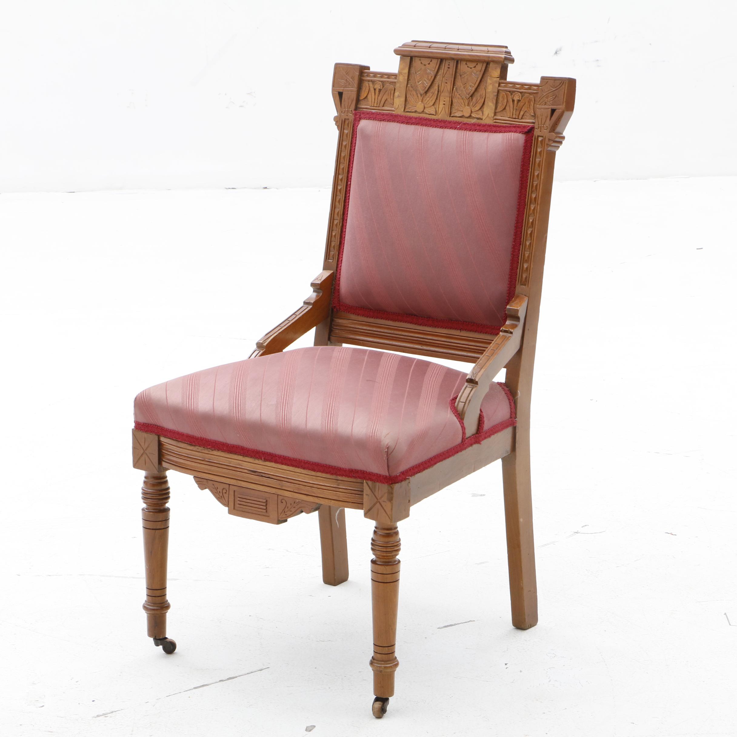 Victorian Carved Walnut Settee and Side Chairs
