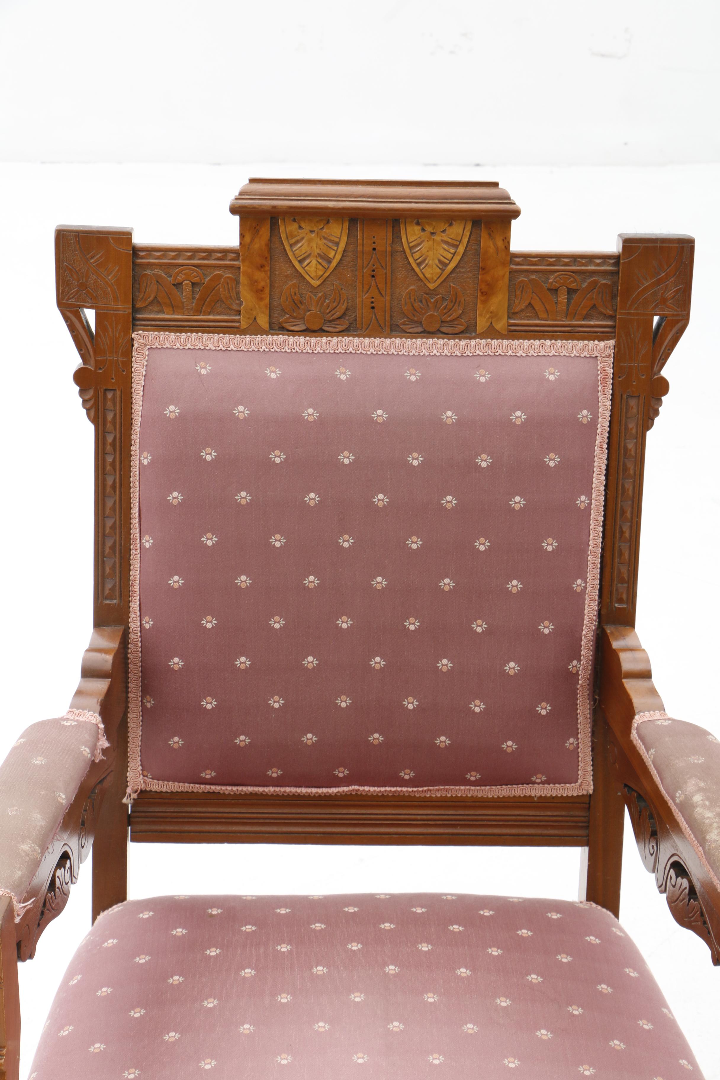 Victorian Carved Walnut Settee and Side Chairs