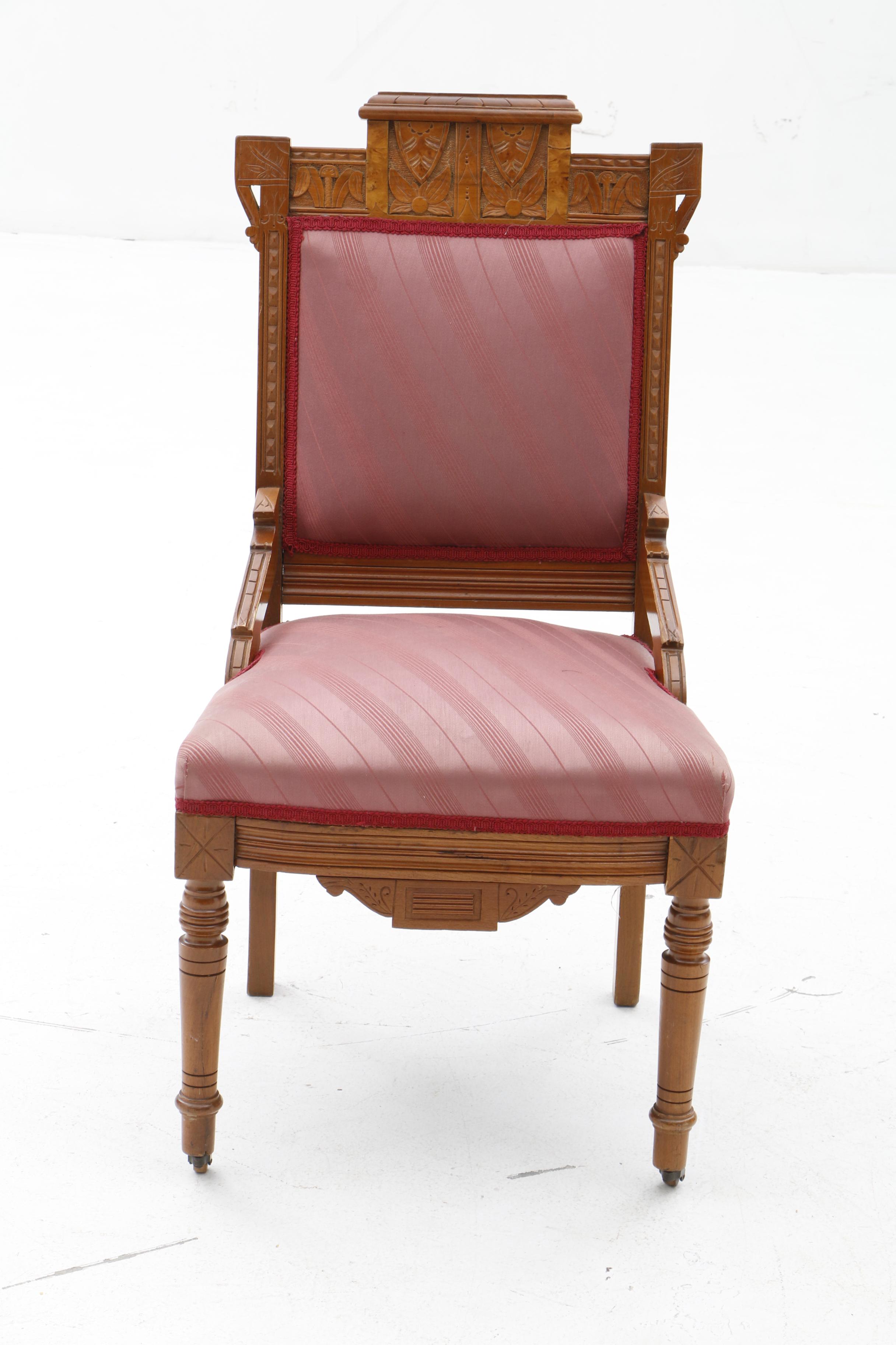 Victorian Carved Walnut Settee and Side Chairs