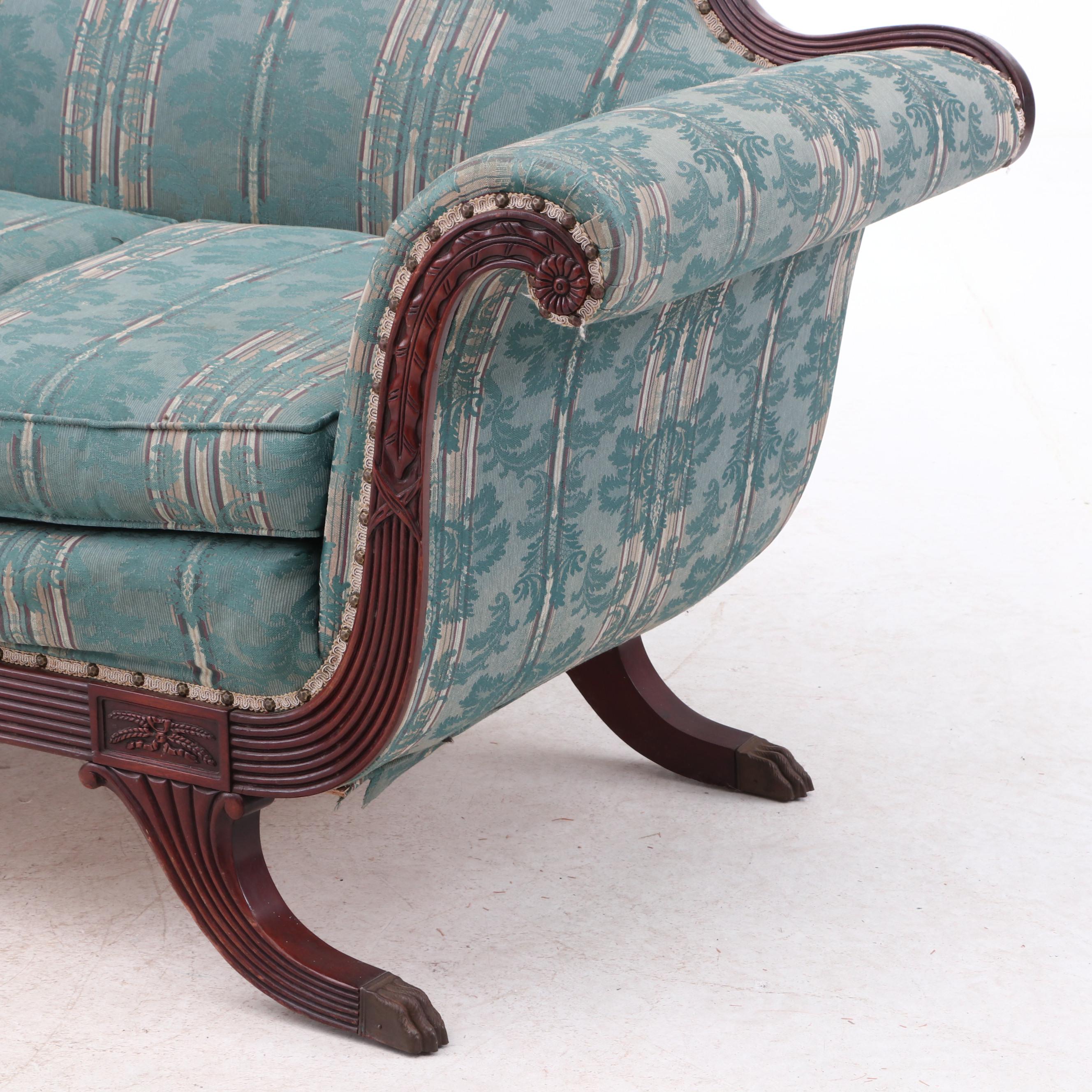 Antique Federal Style Carved Swag Motif Mahogany Sofa
