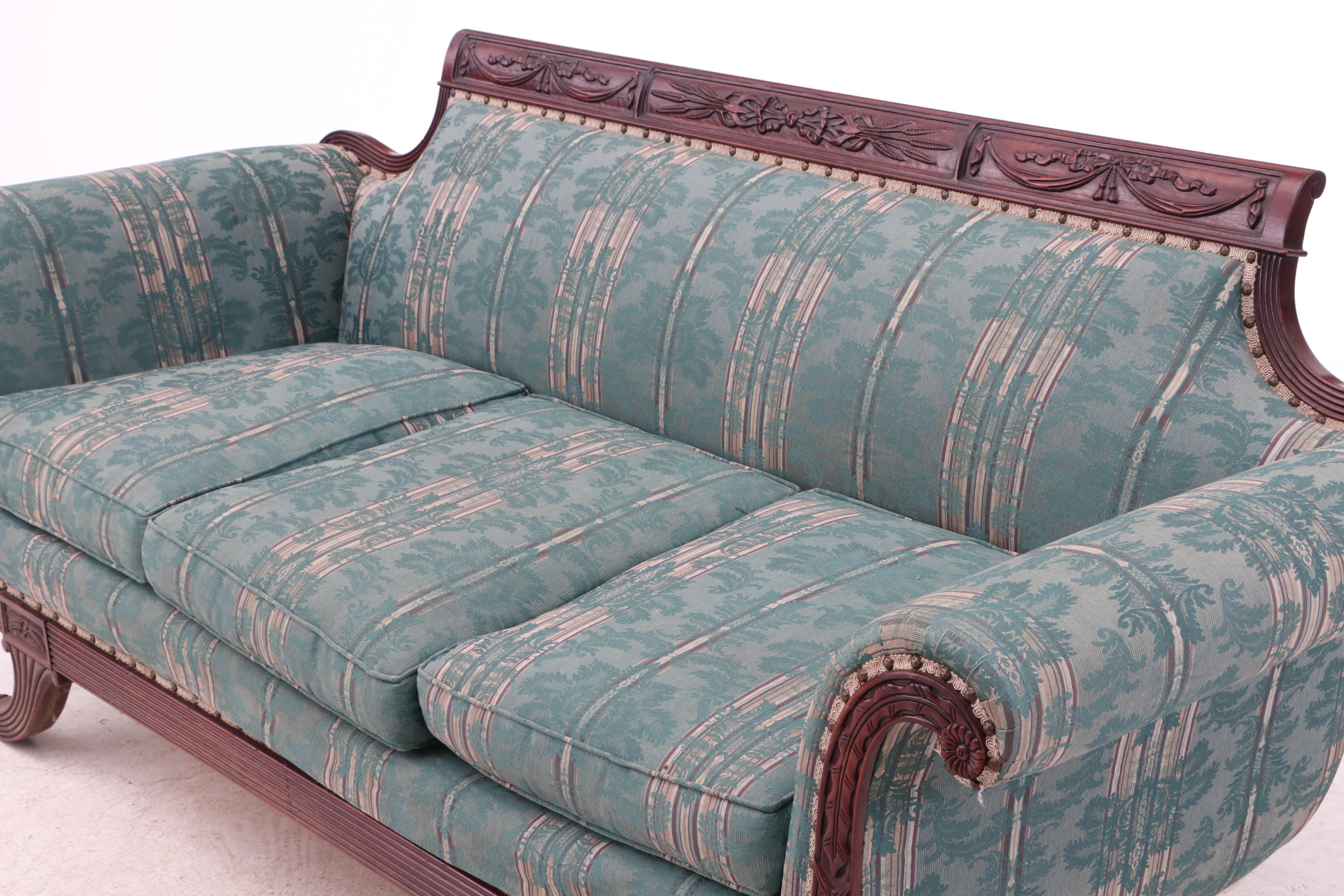 Antique Federal Style Carved Swag Motif Mahogany Sofa