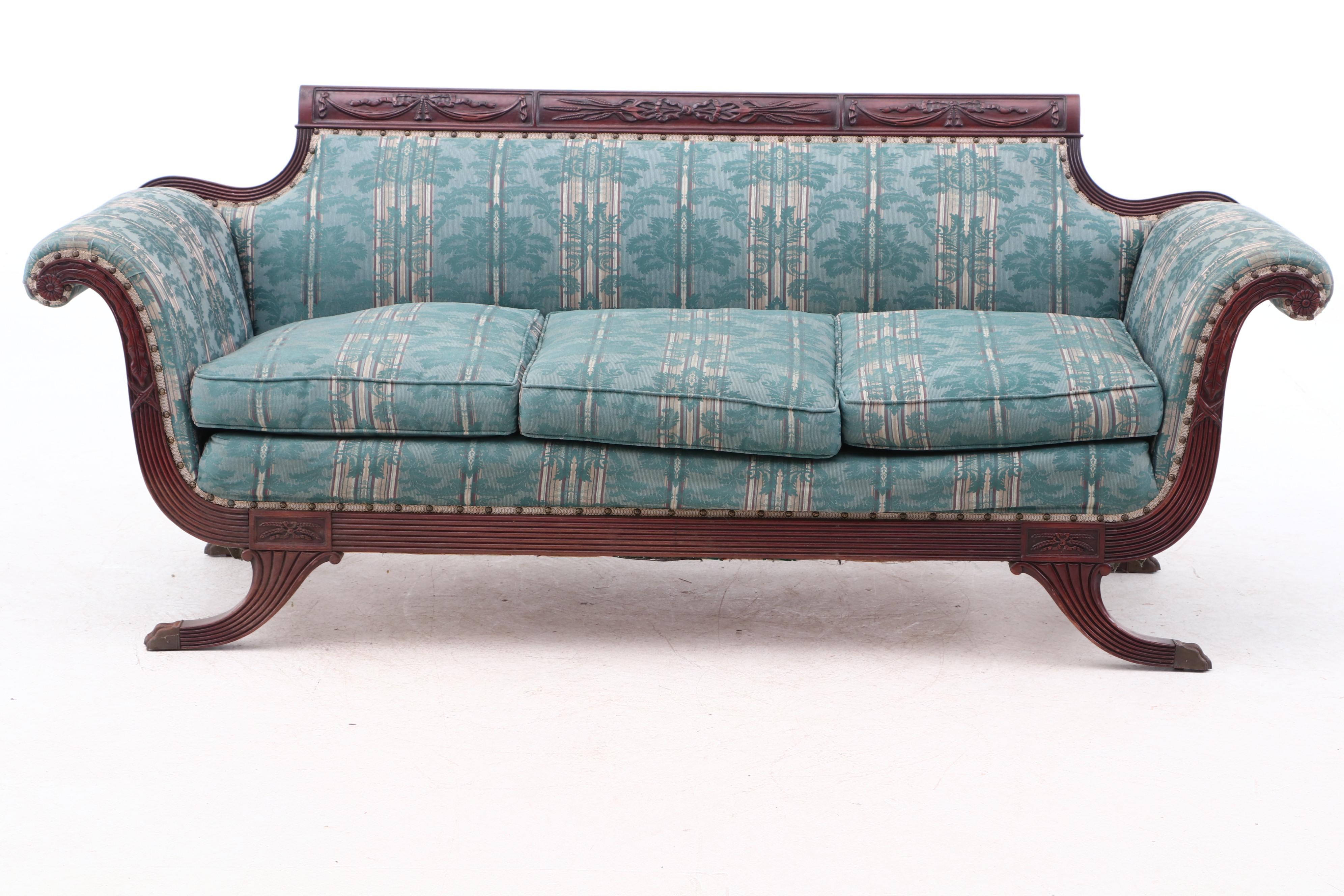 Antique Federal Style Carved Swag Motif Mahogany Sofa