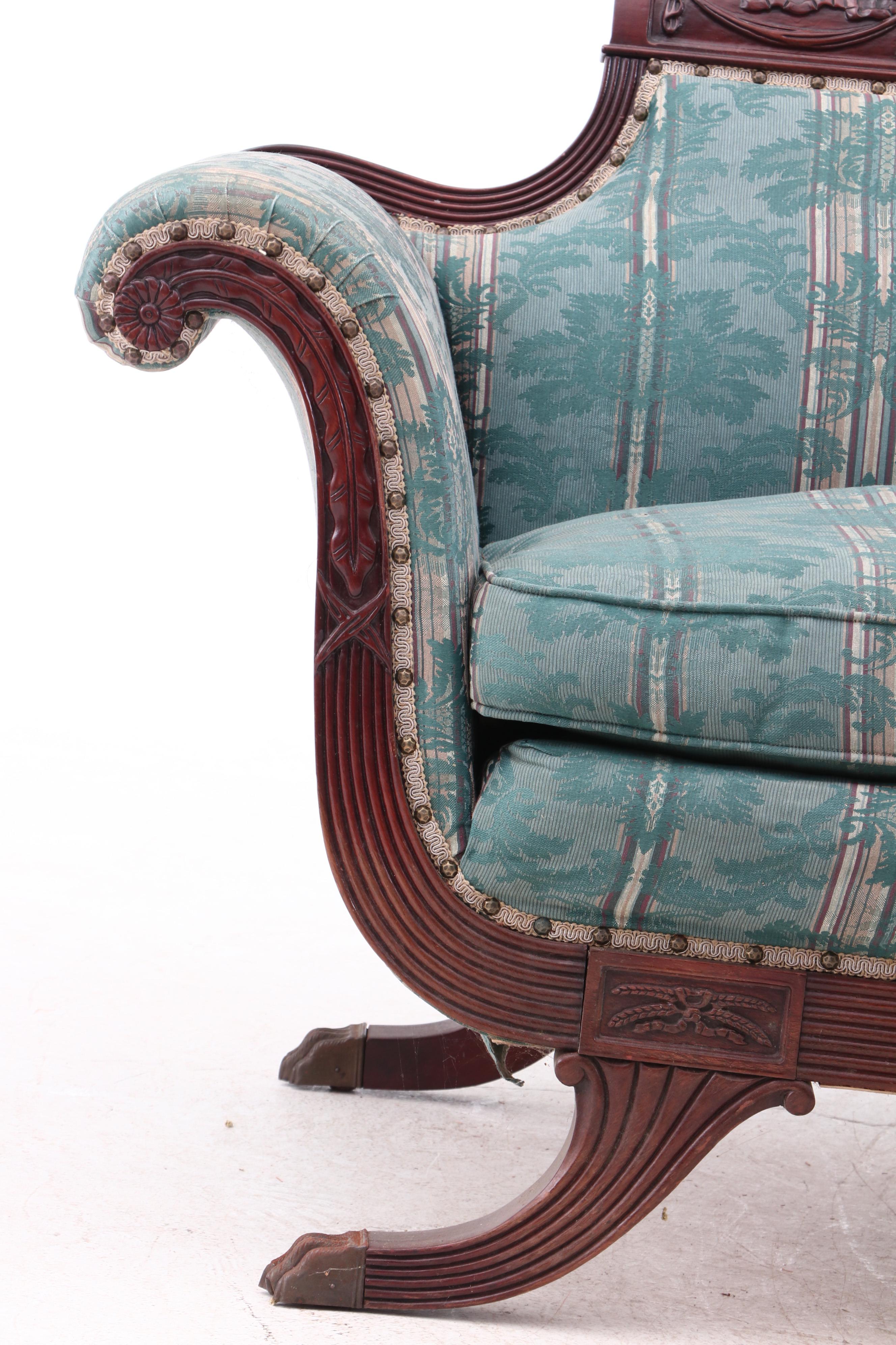Antique Federal Style Carved Swag Motif Mahogany Sofa