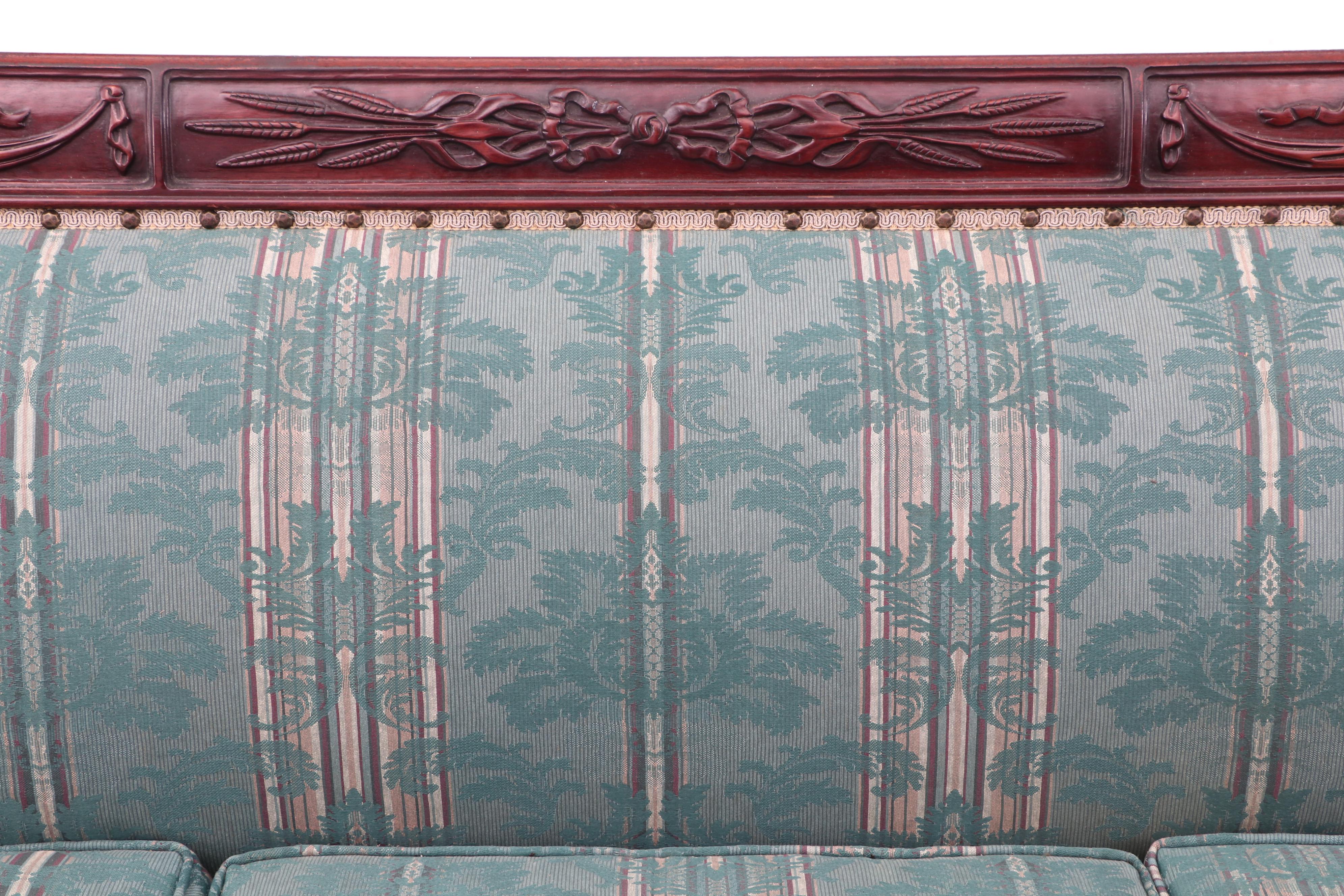 Antique Federal Style Carved Swag Motif Mahogany Sofa