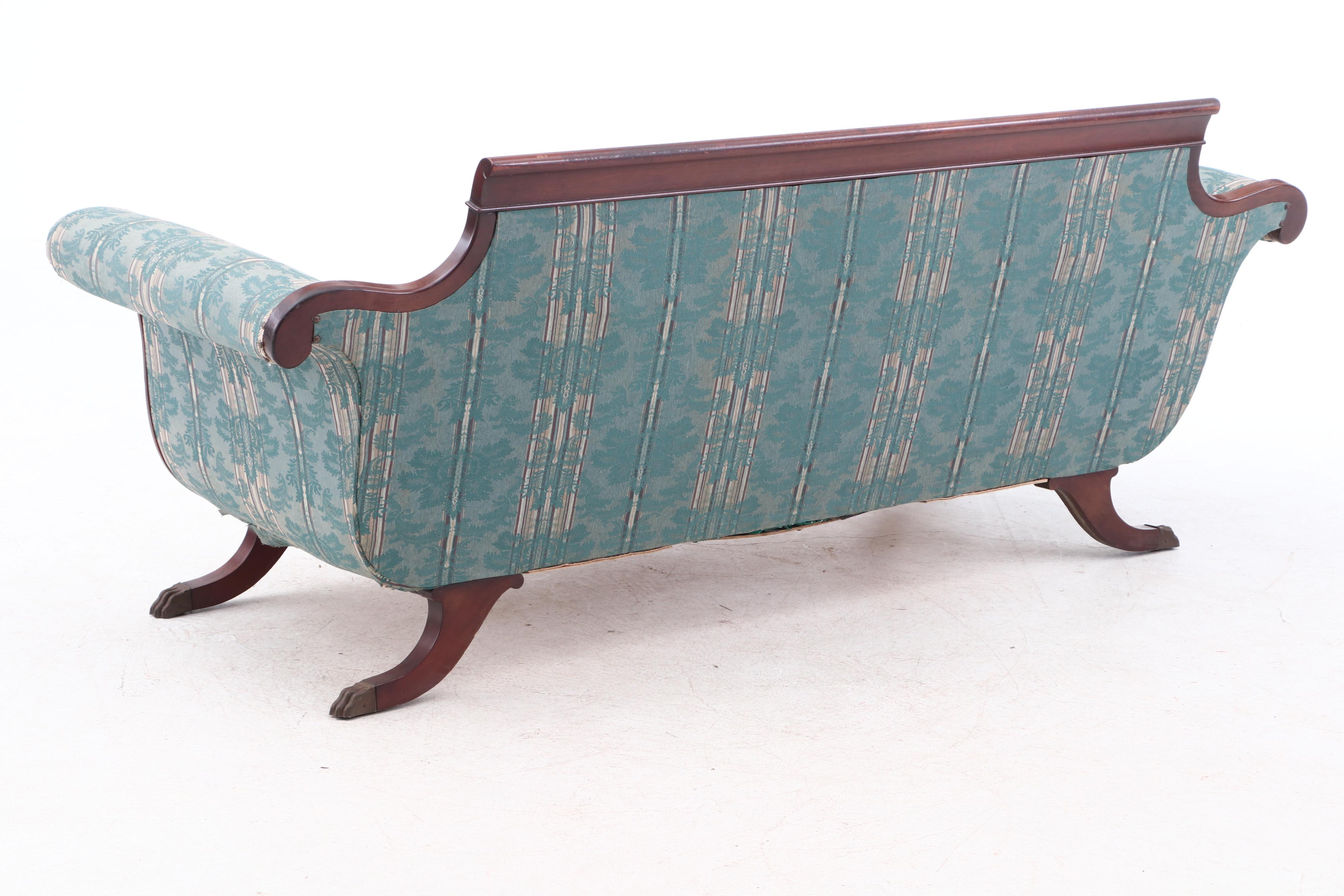 Antique Federal Style Carved Swag Motif Mahogany Sofa