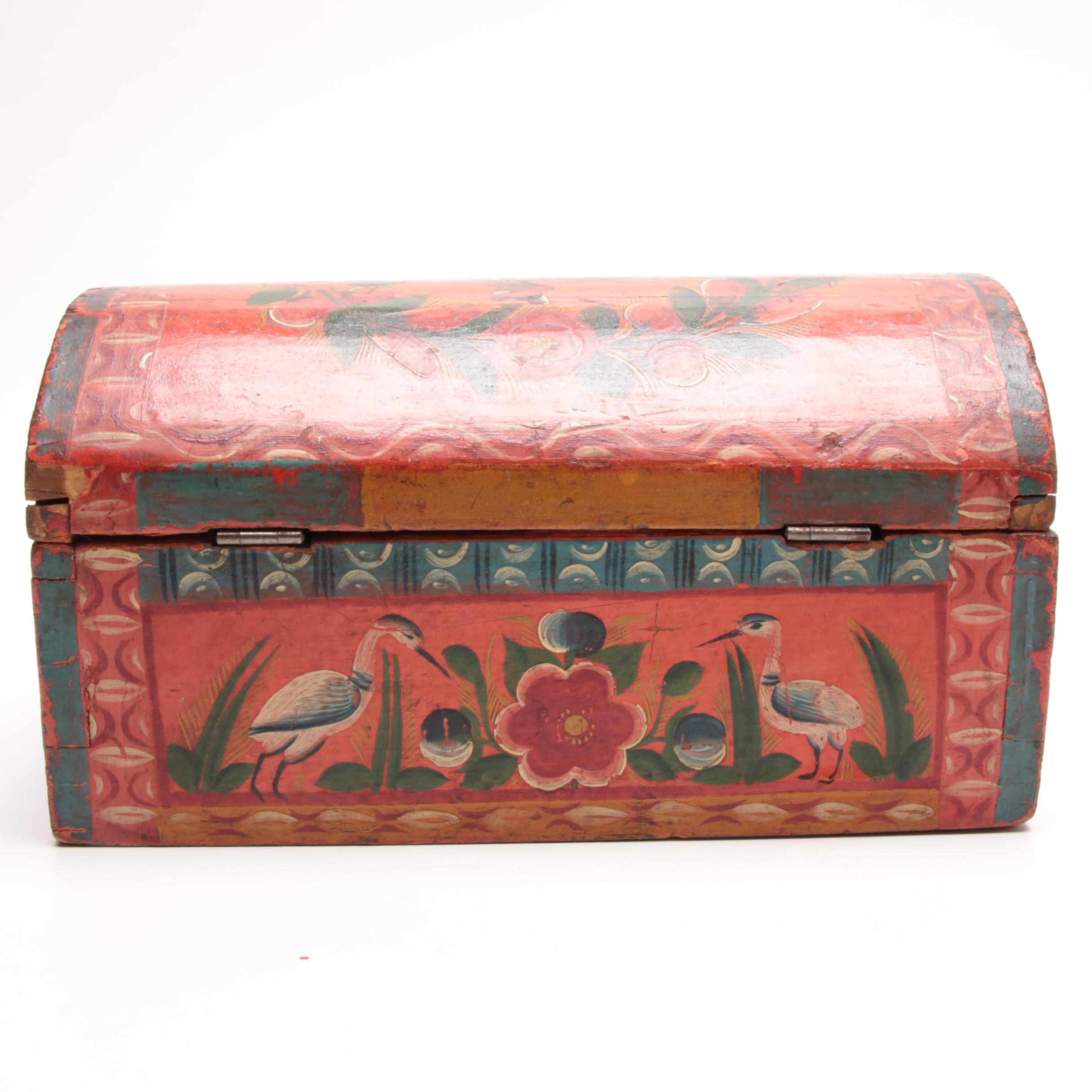 Northern European Style Hand-Painted Small Domed Chest