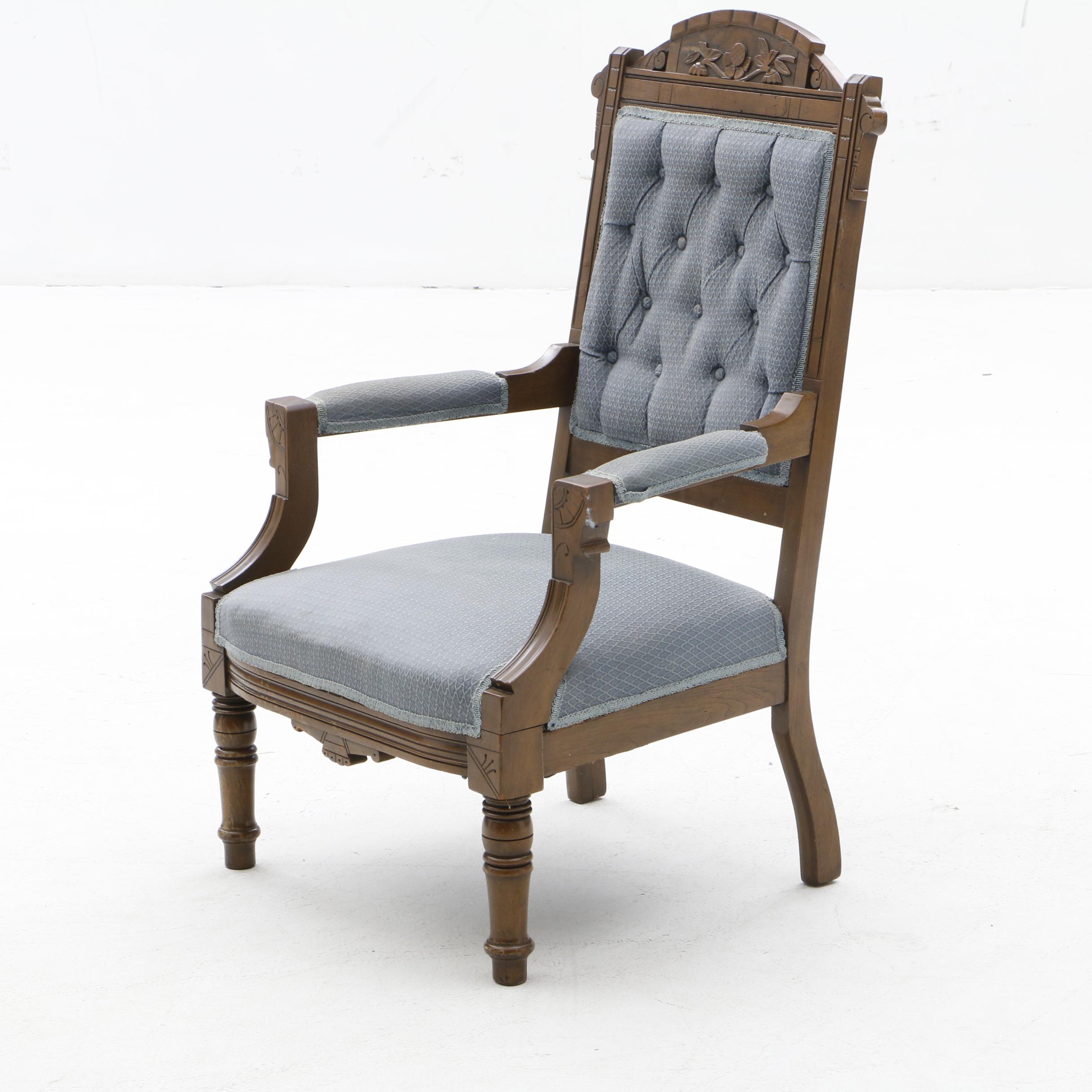 Victorian Platform Rocker, Armchair and Side Chairs in Walnut