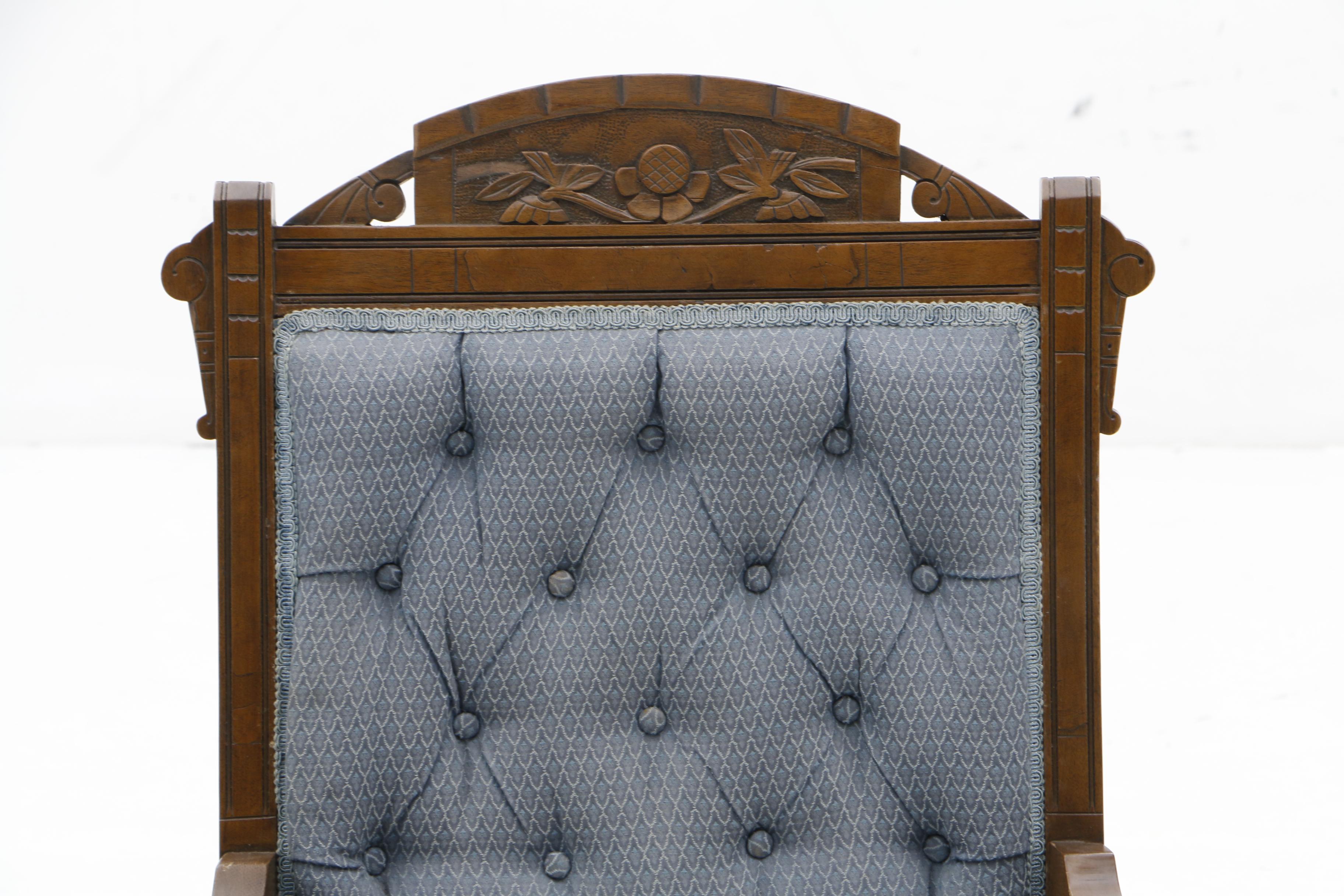 Victorian Platform Rocker, Armchair and Side Chairs in Walnut