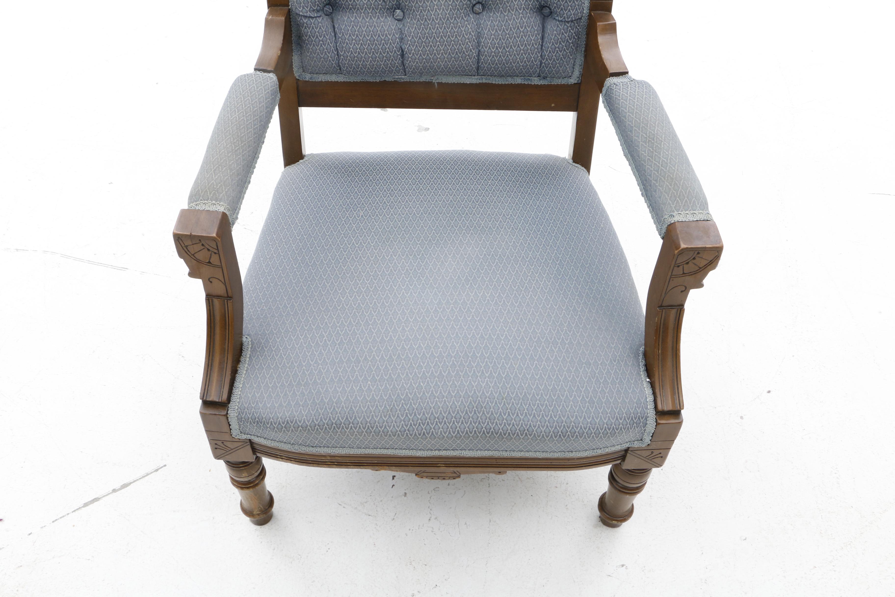 Victorian Platform Rocker, Armchair and Side Chairs in Walnut