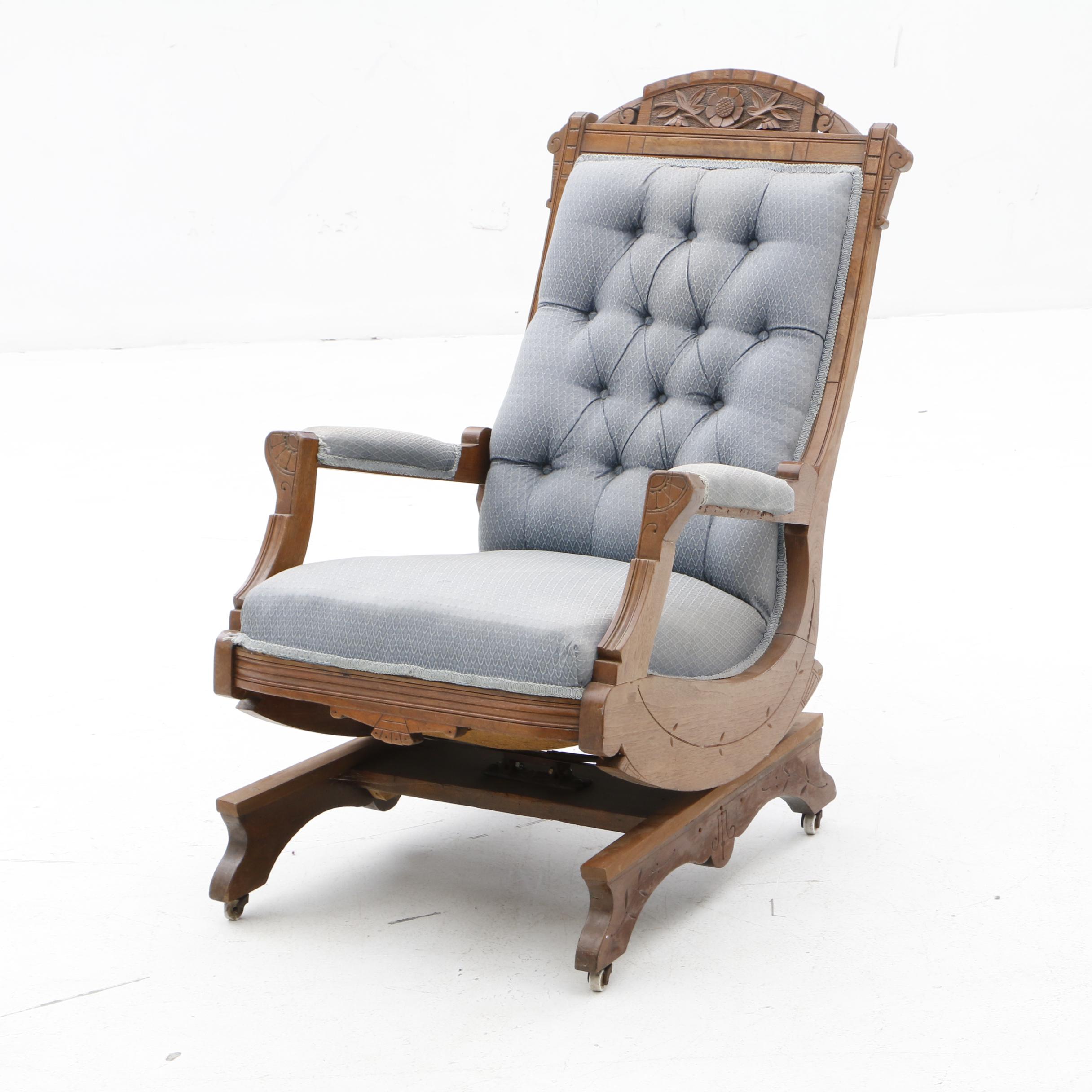 Victorian Platform Rocker, Armchair and Side Chairs in Walnut