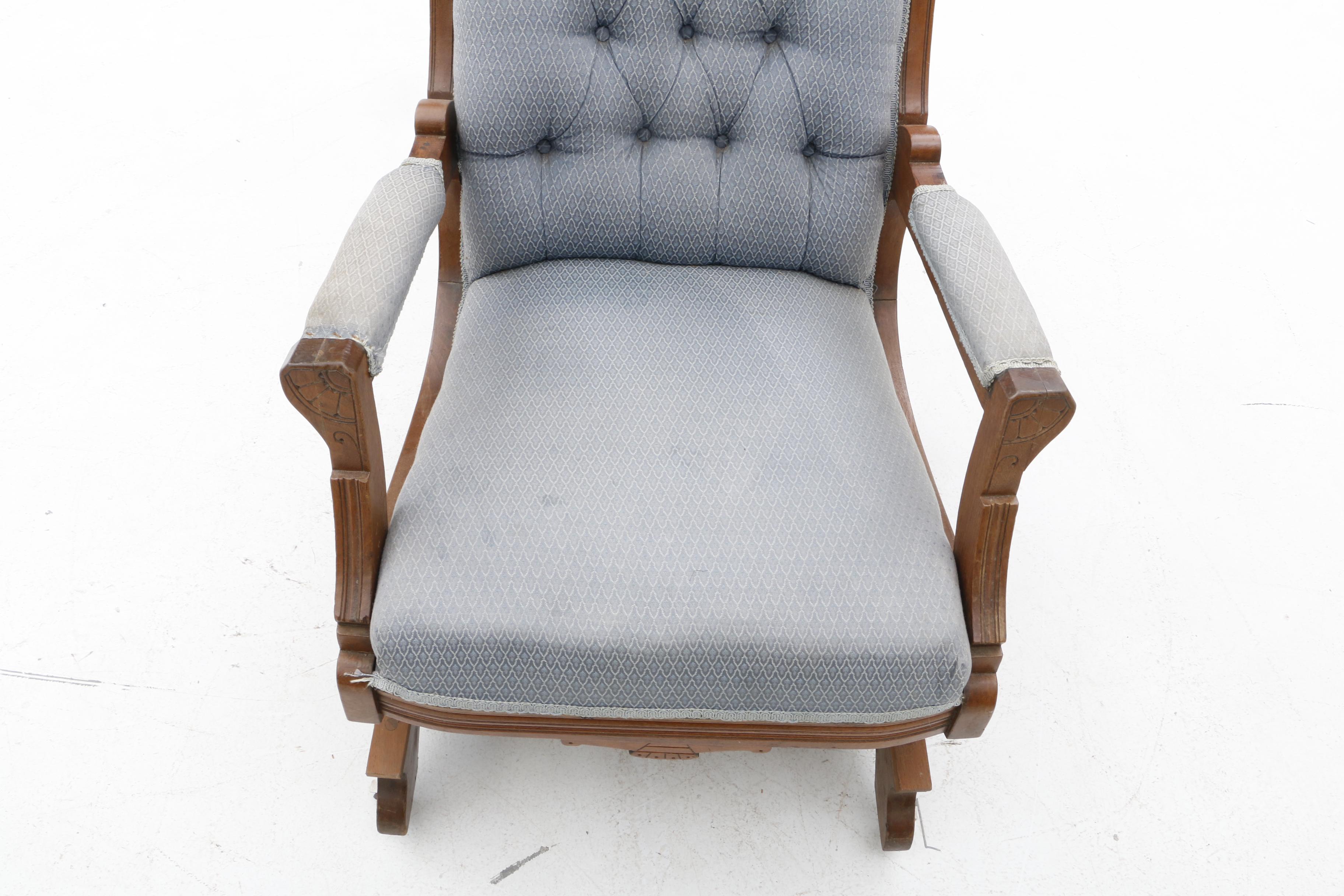 Victorian Platform Rocker, Armchair and Side Chairs in Walnut