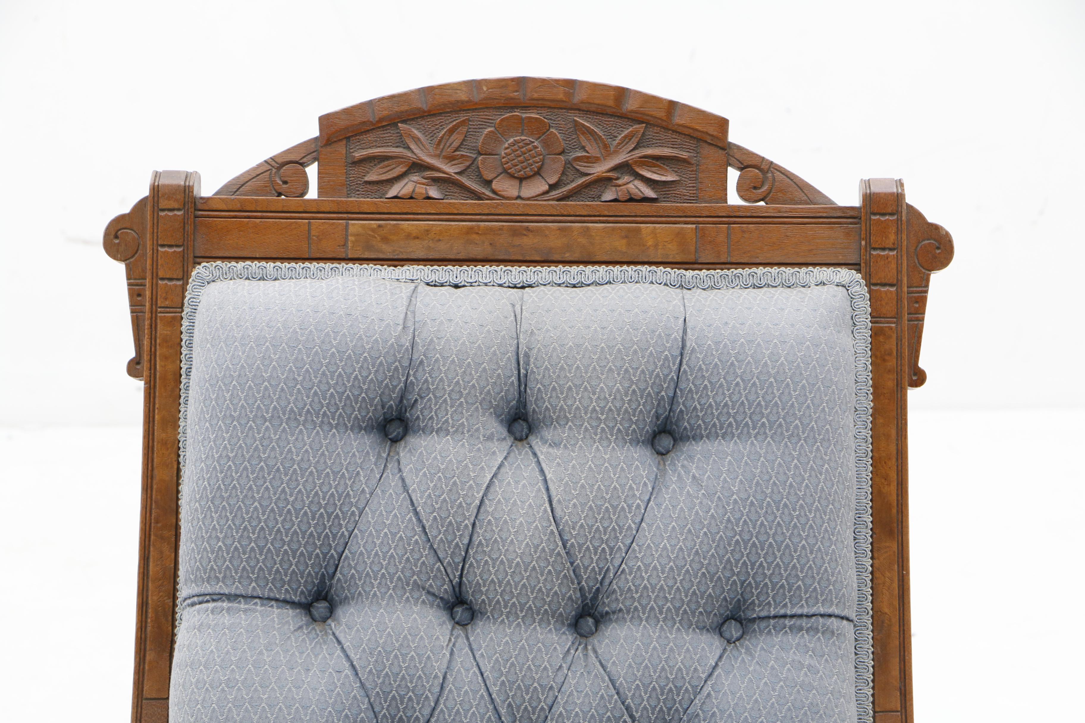 Victorian Platform Rocker, Armchair and Side Chairs in Walnut