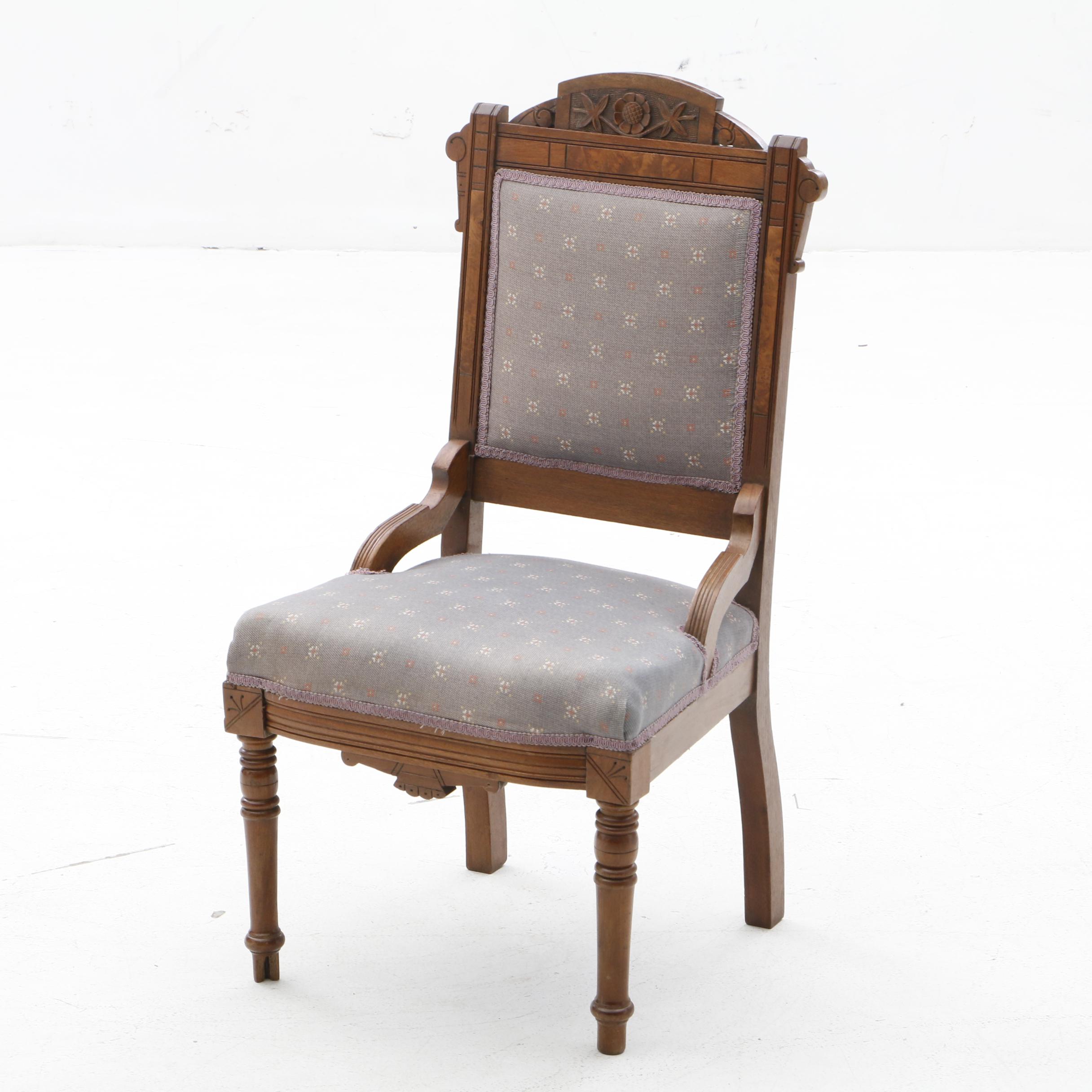 Victorian Platform Rocker, Armchair and Side Chairs in Walnut