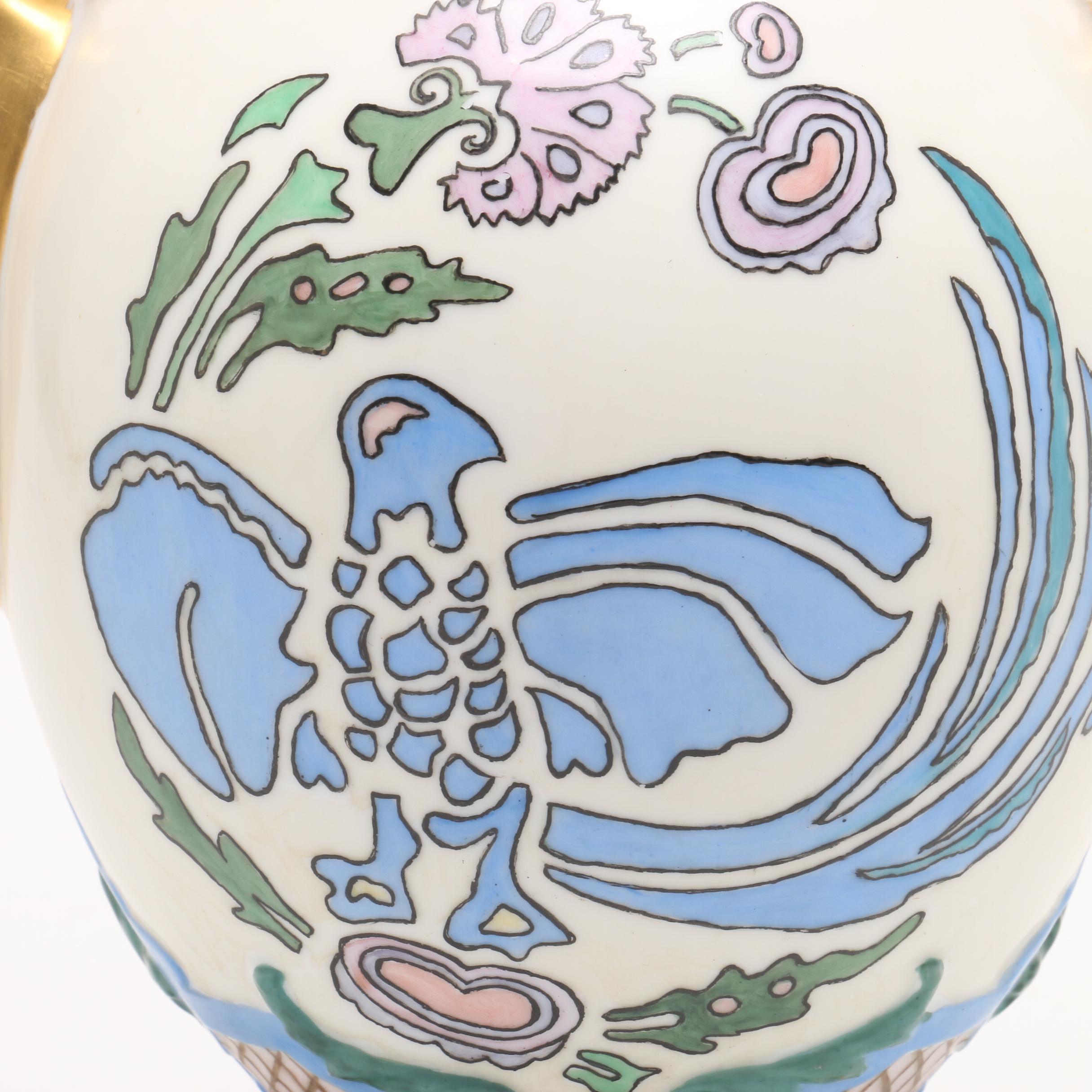 Hobbyist Painted Porcelain Vase by M. Hall, 1946