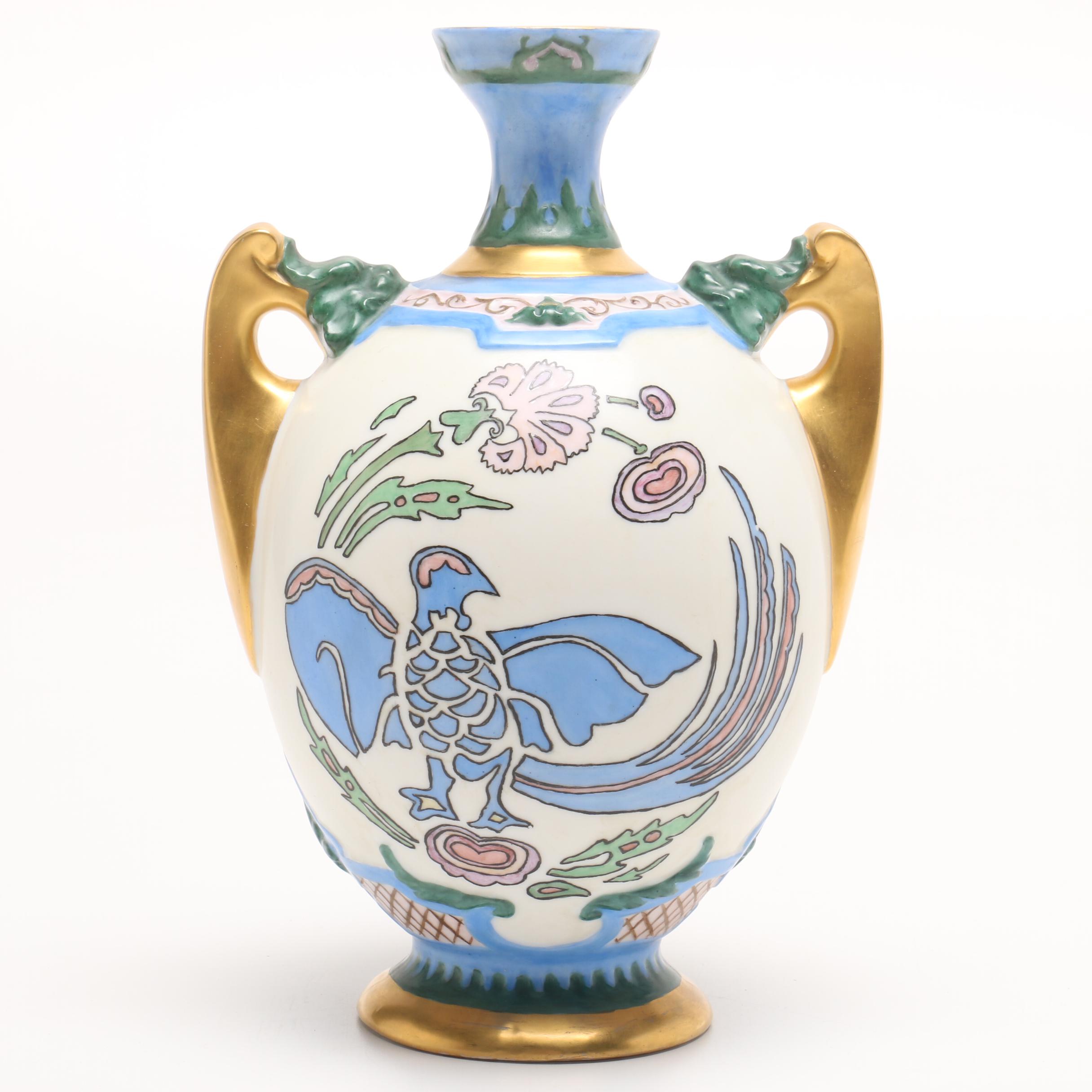 Hobbyist Painted Porcelain Vase by M. Hall, 1946
