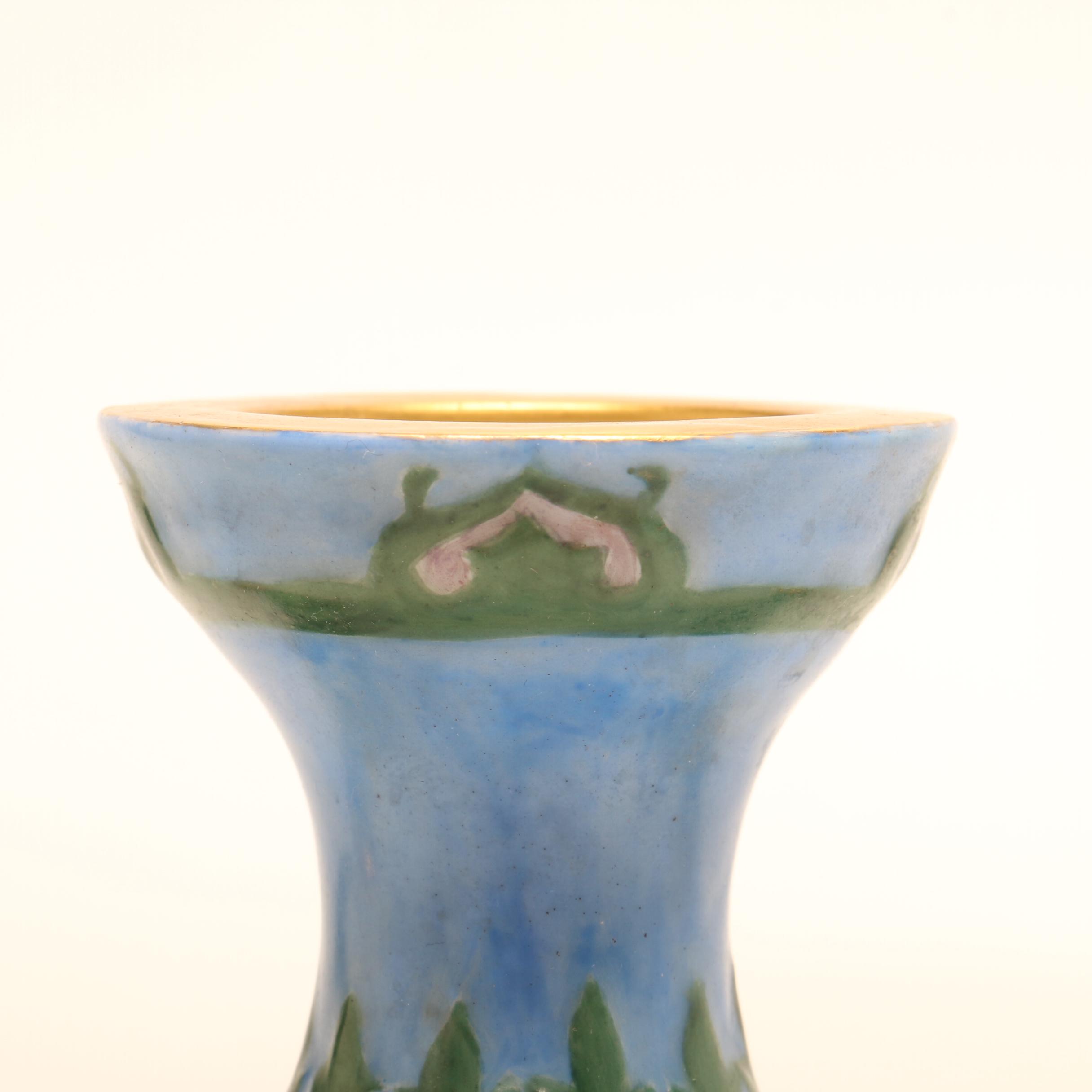 Hobbyist Painted Porcelain Vase by M. Hall, 1946