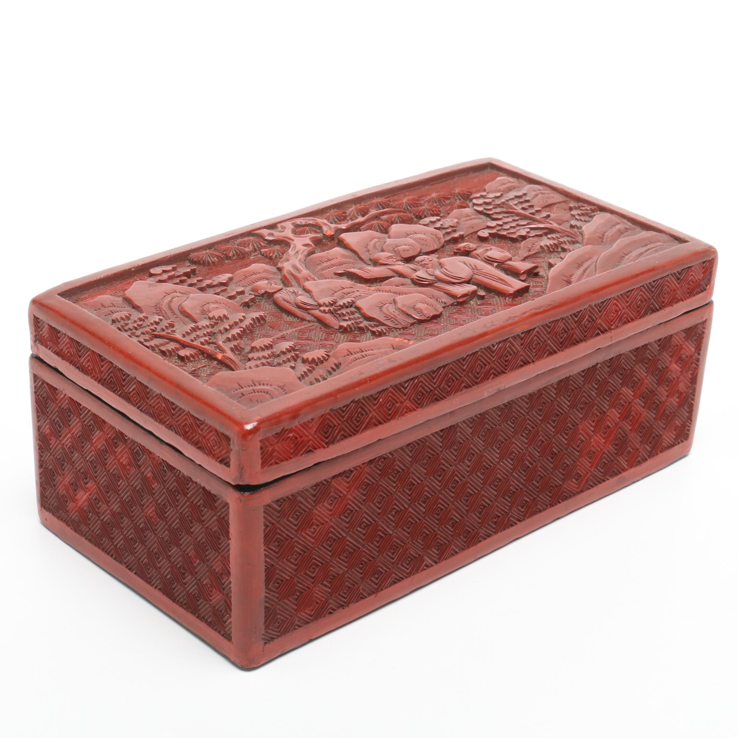 Chinese Carved Cinnabar Decorative Box