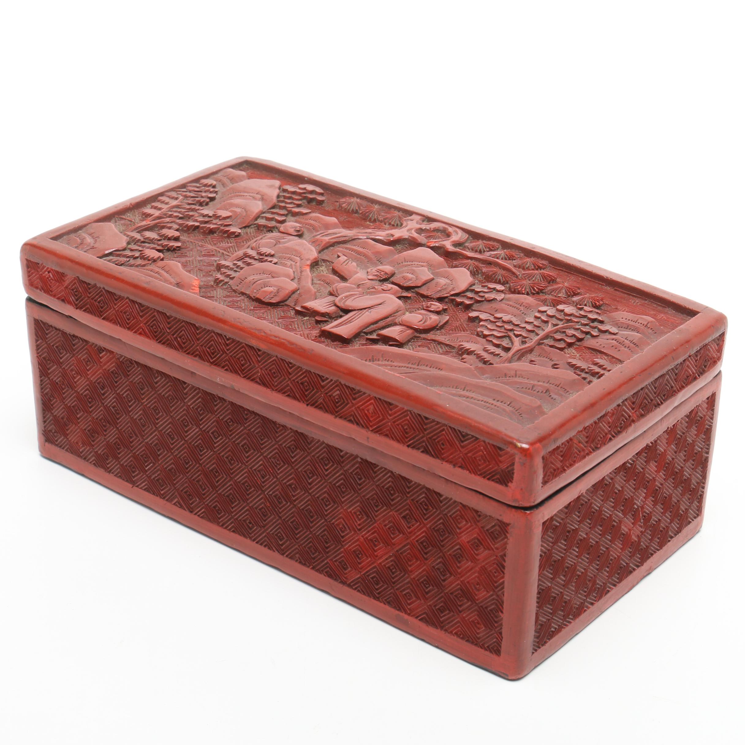 Chinese Carved Cinnabar Decorative Box