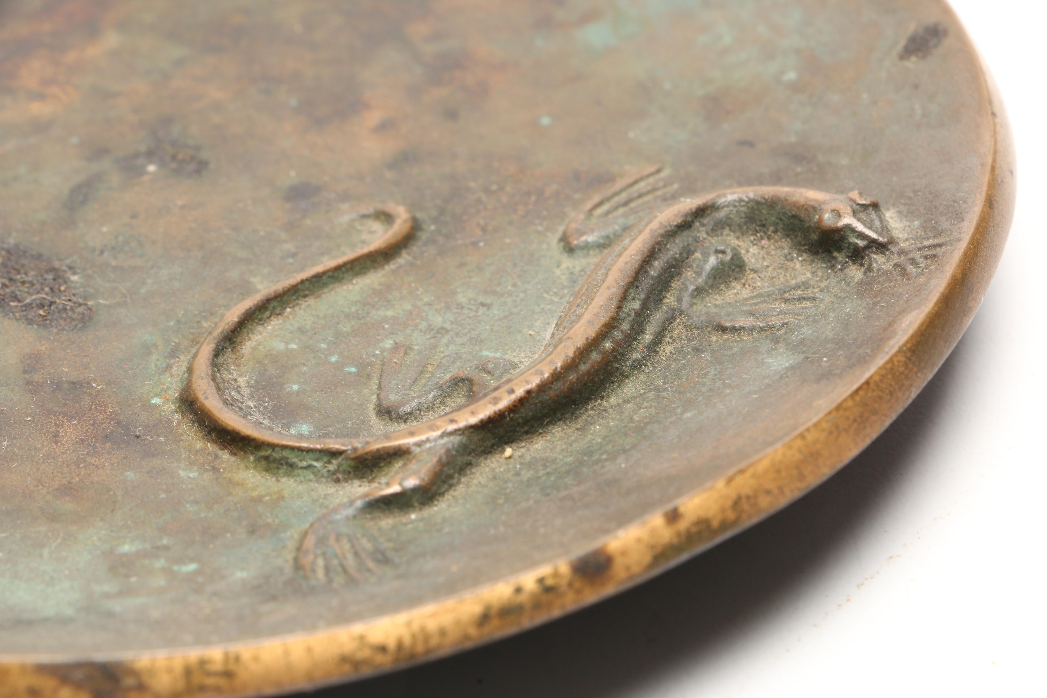 Bronze Dish With Base Relief Lizard