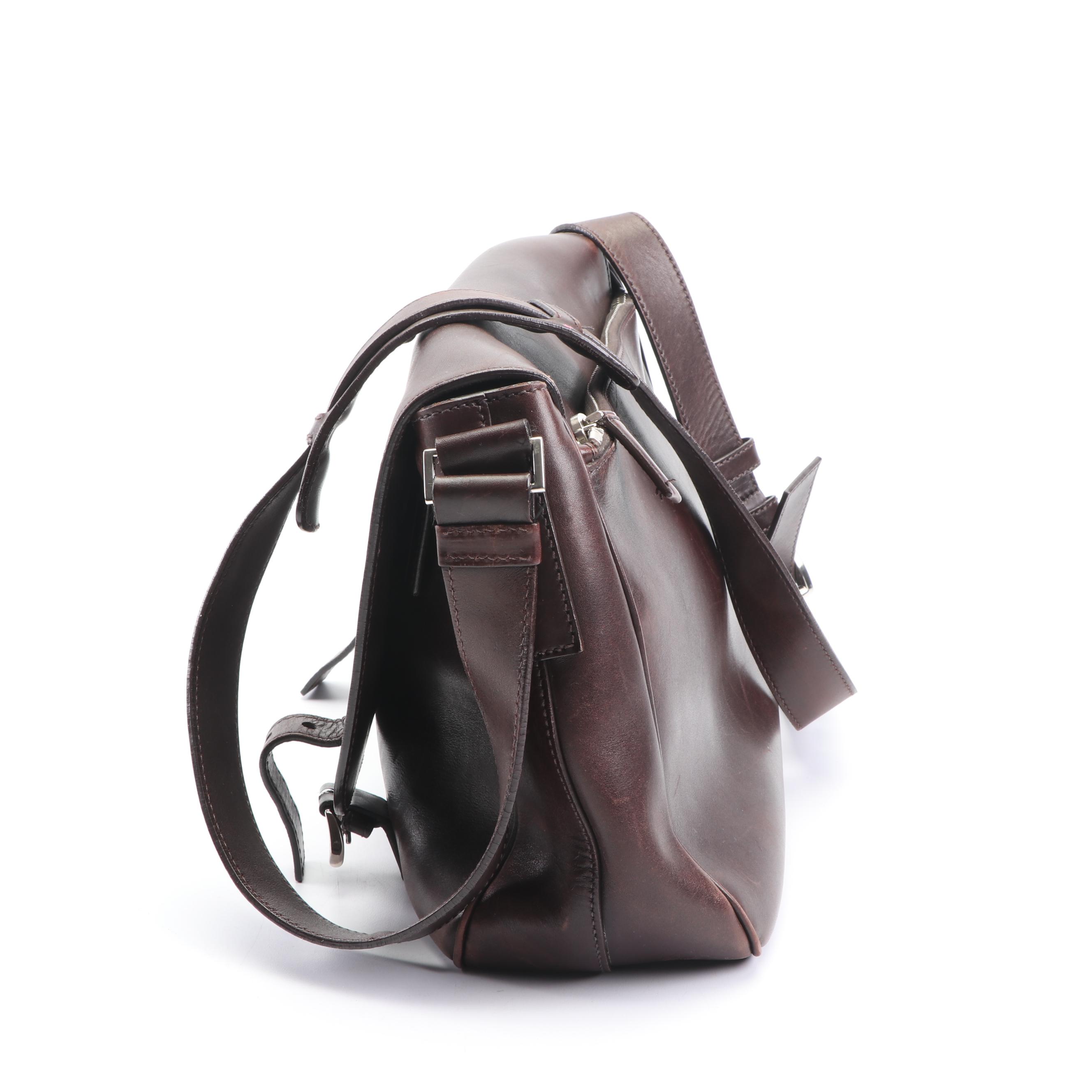 Prada Brown Leather Flap Front Crossbody Bag, Made in Italy