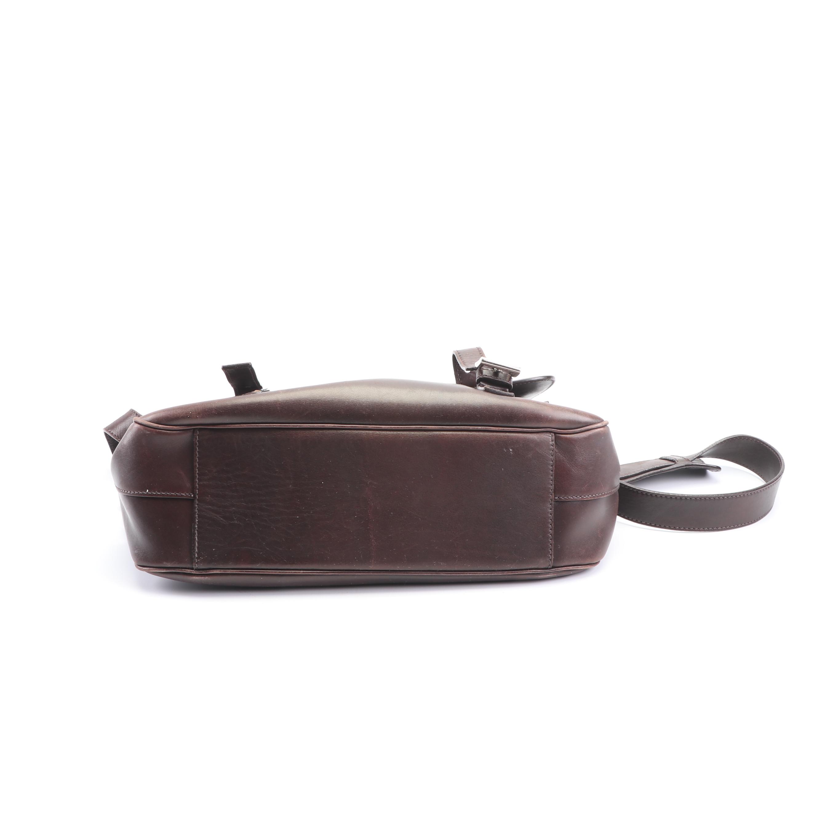Prada Brown Leather Flap Front Crossbody Bag, Made in Italy